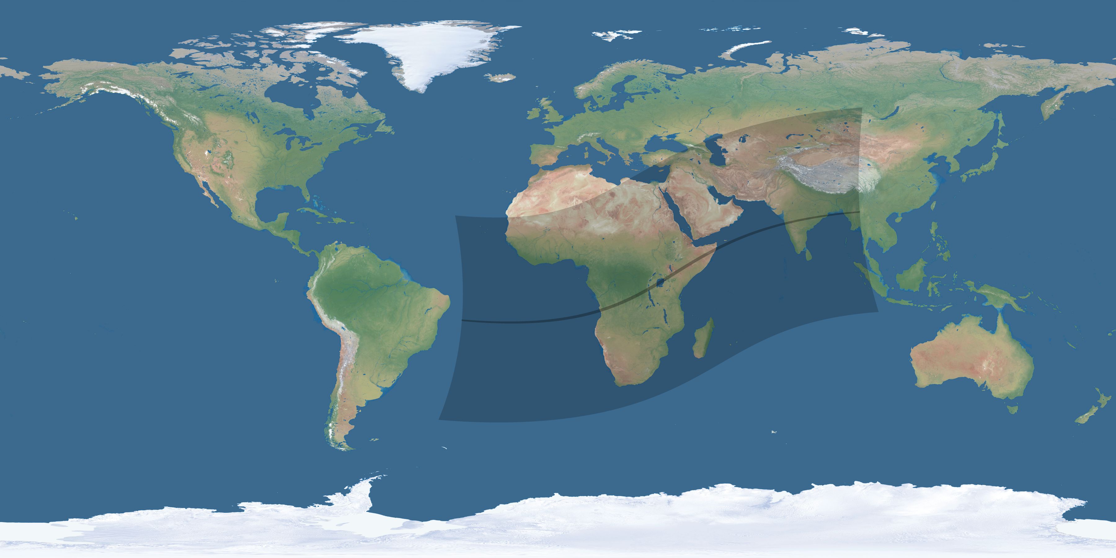 Map of the umbra and penumbra path of the solar eclipse of 03/01/1253
