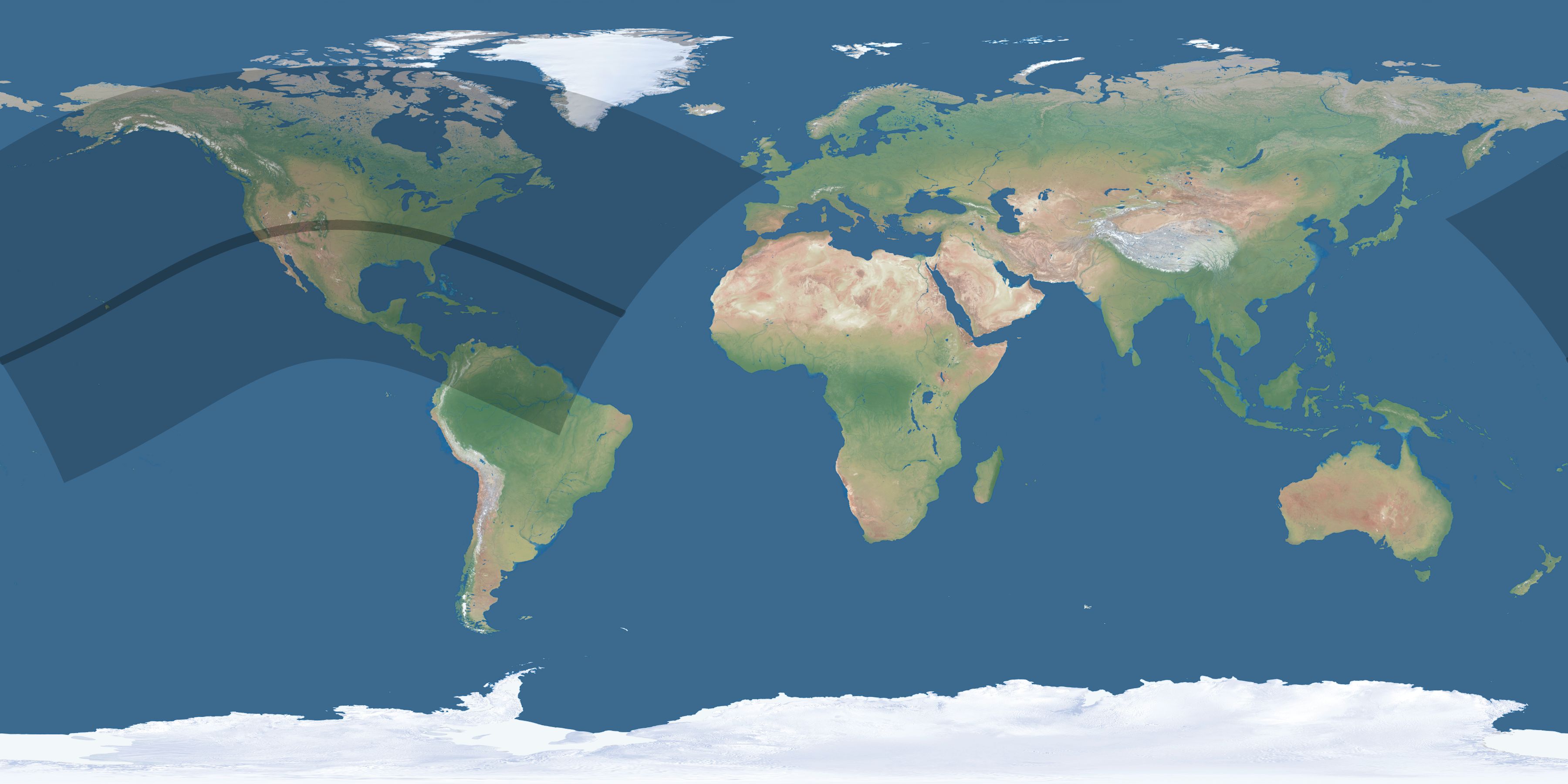Map of the umbra and penumbra path of the solar eclipse of 06/13/1257