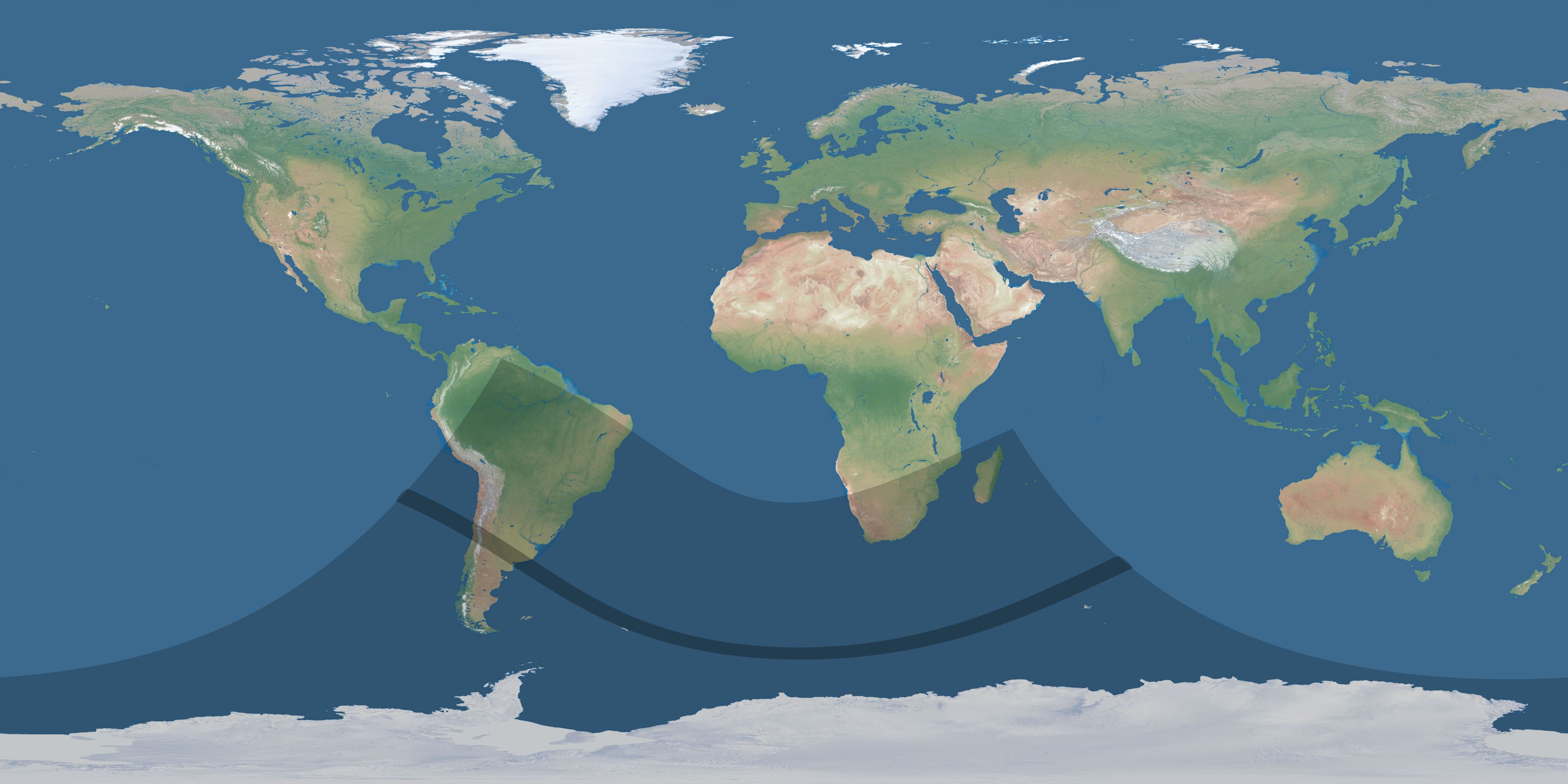 Map of the umbra and penumbra path of the solar eclipse of 12/07/1257