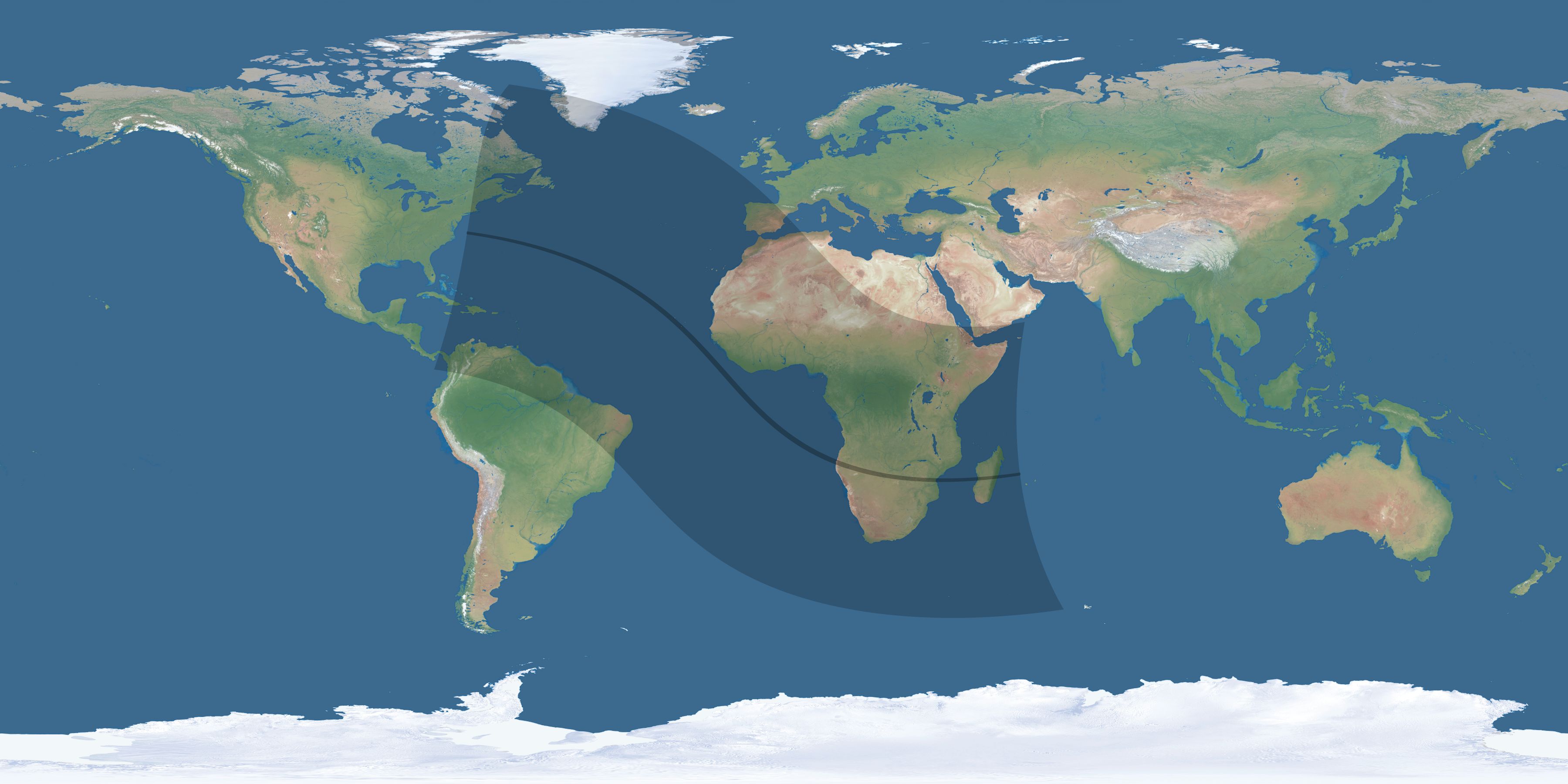 Map of the umbra and penumbra path of the solar eclipse of 10/06/1260