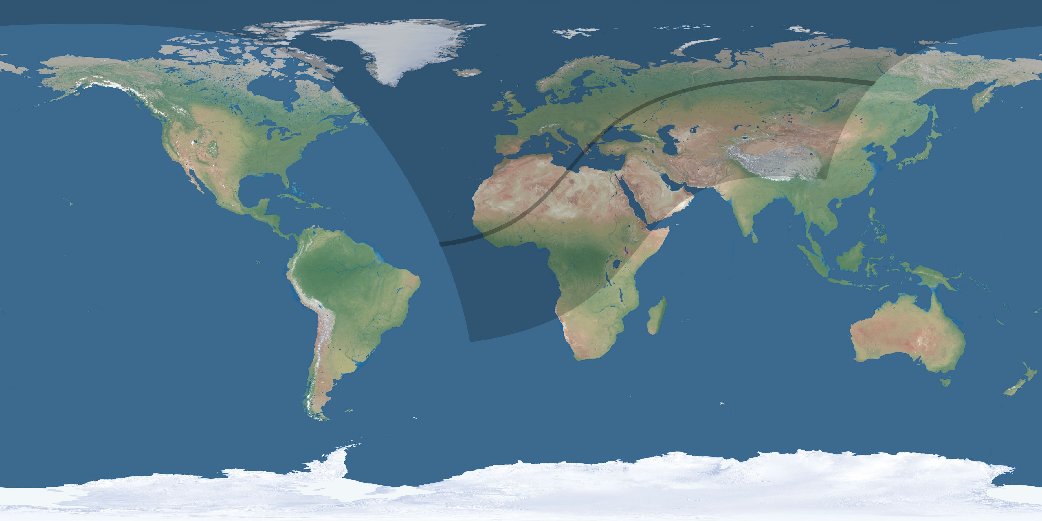 Map of the umbra and penumbra path of the solar eclipse of 04/01/1261