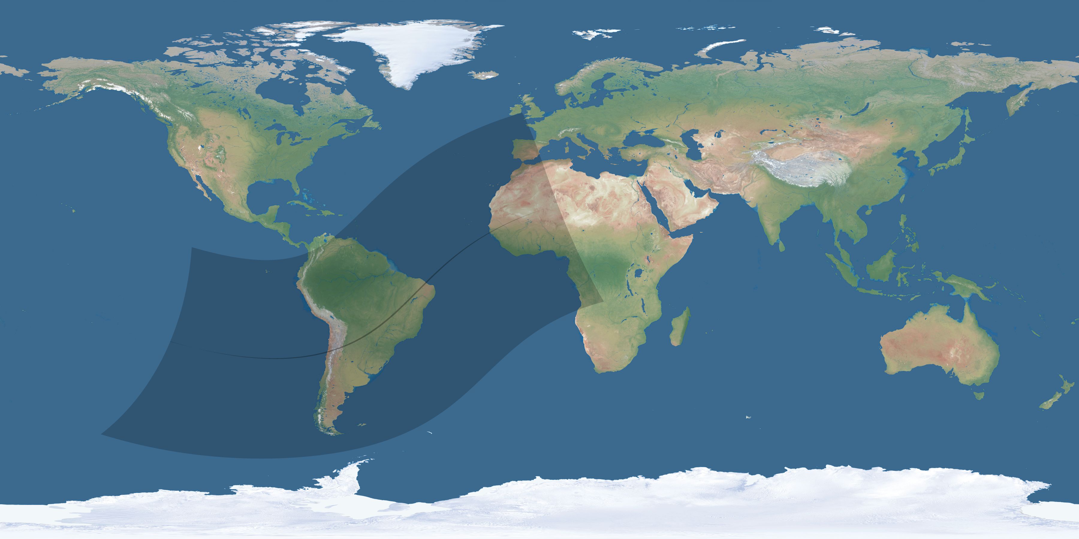 Map of the umbra and penumbra path of the solar eclipse of 01/30/1264