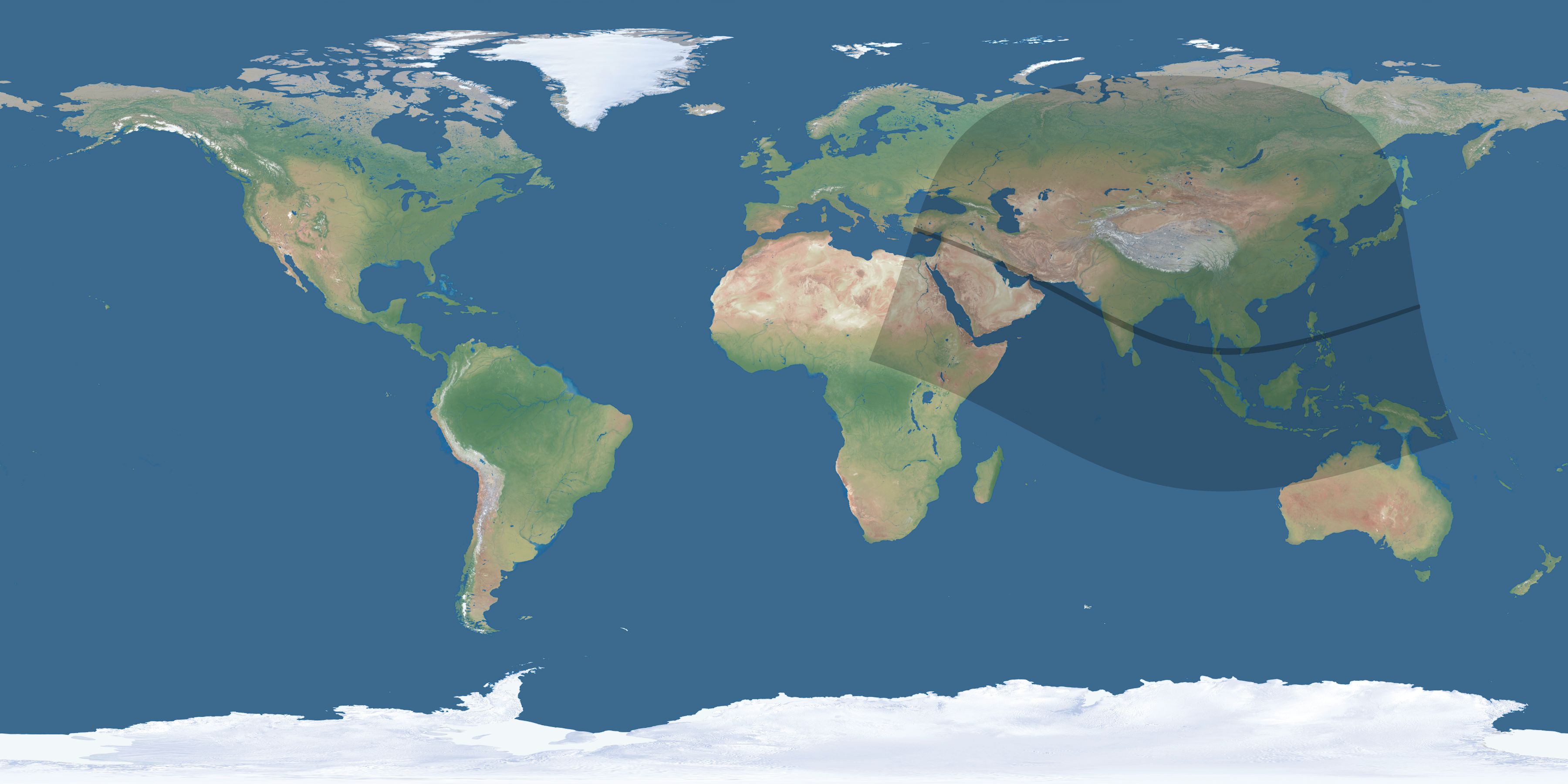 Map of the umbra and penumbra path of the solar eclipse of 11/06/1268