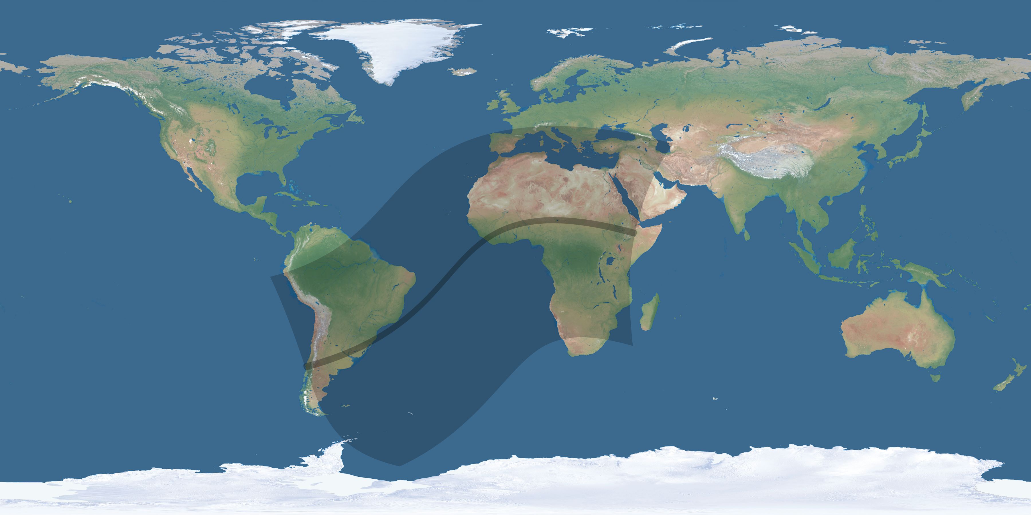 Map of the umbra and penumbra path of the solar eclipse of 04/23/1278