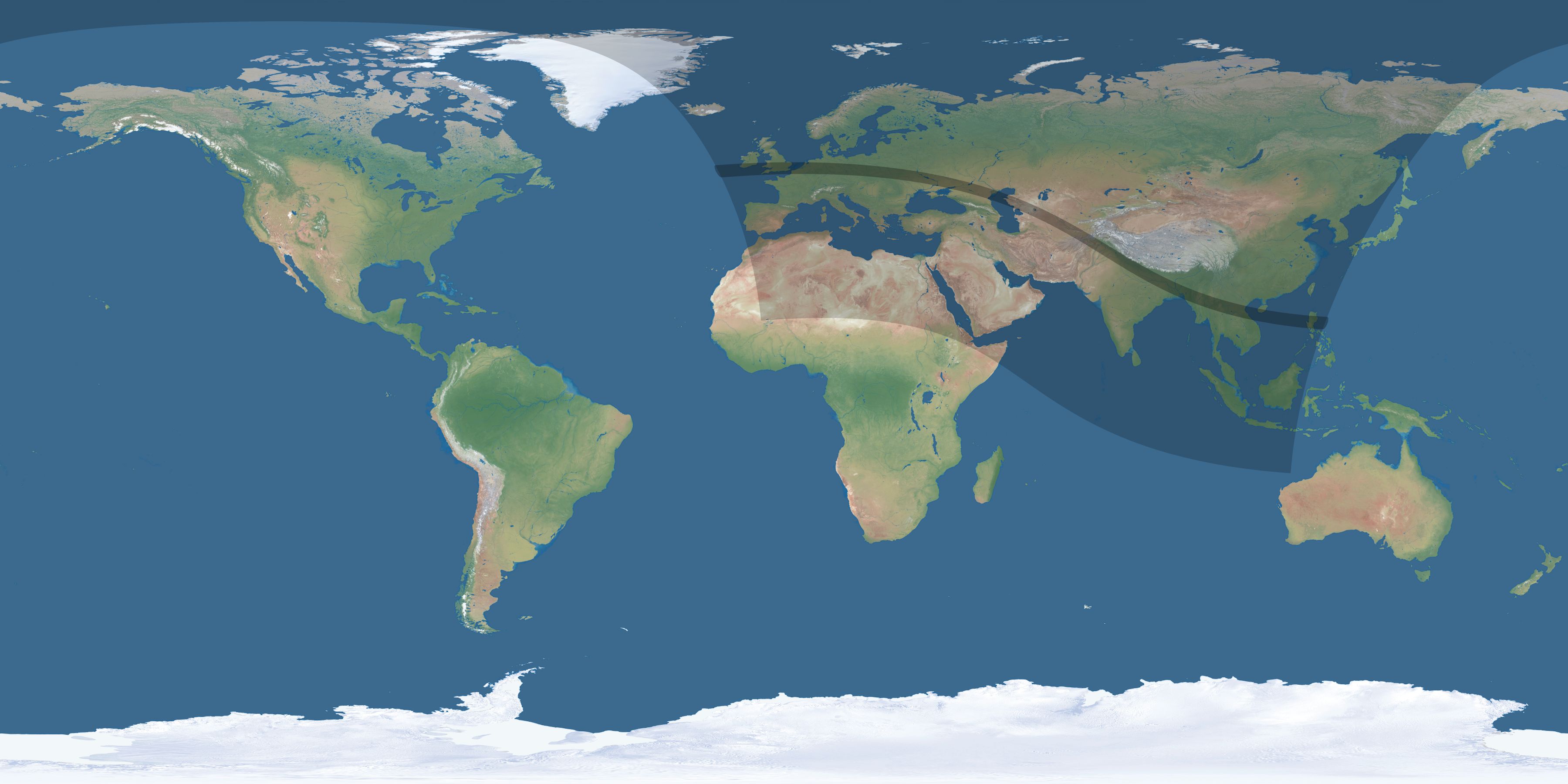 Map of the umbra and penumbra path of the solar eclipse of 09/05/1290