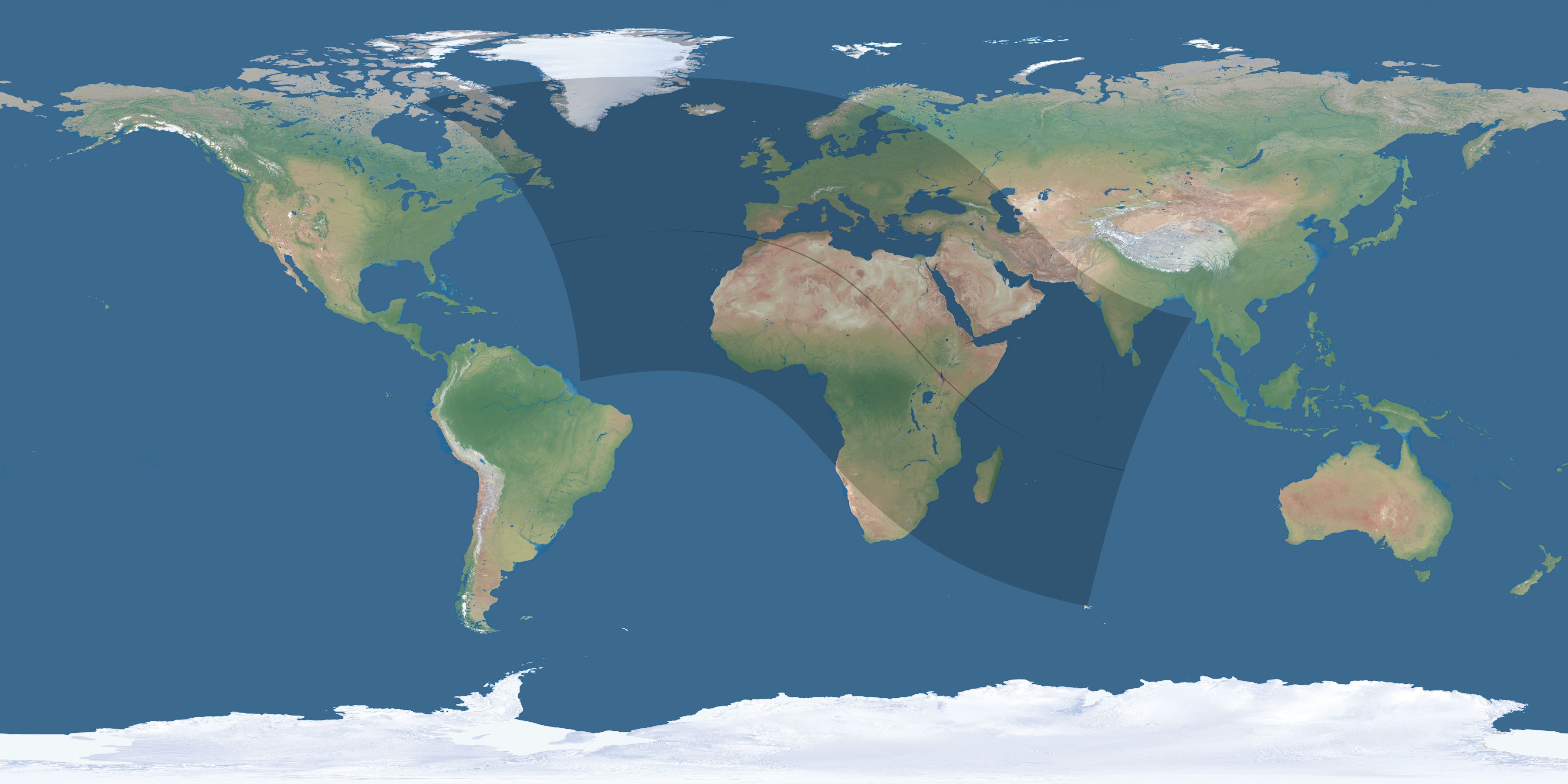 Map of the umbra and penumbra path of the solar eclipse of 08/15/1300