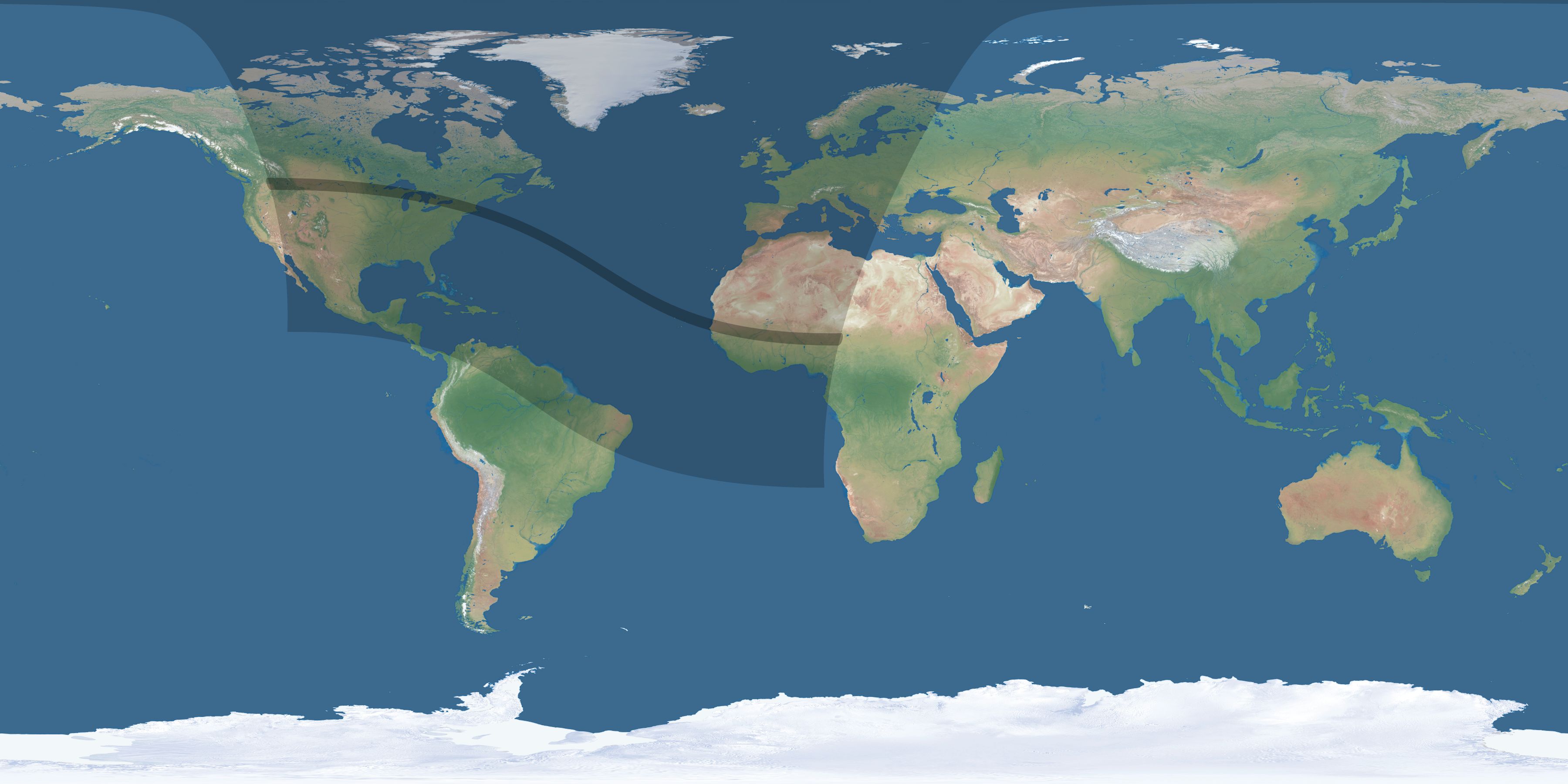 Map of the umbra and penumbra path of the solar eclipse of 09/15/1308