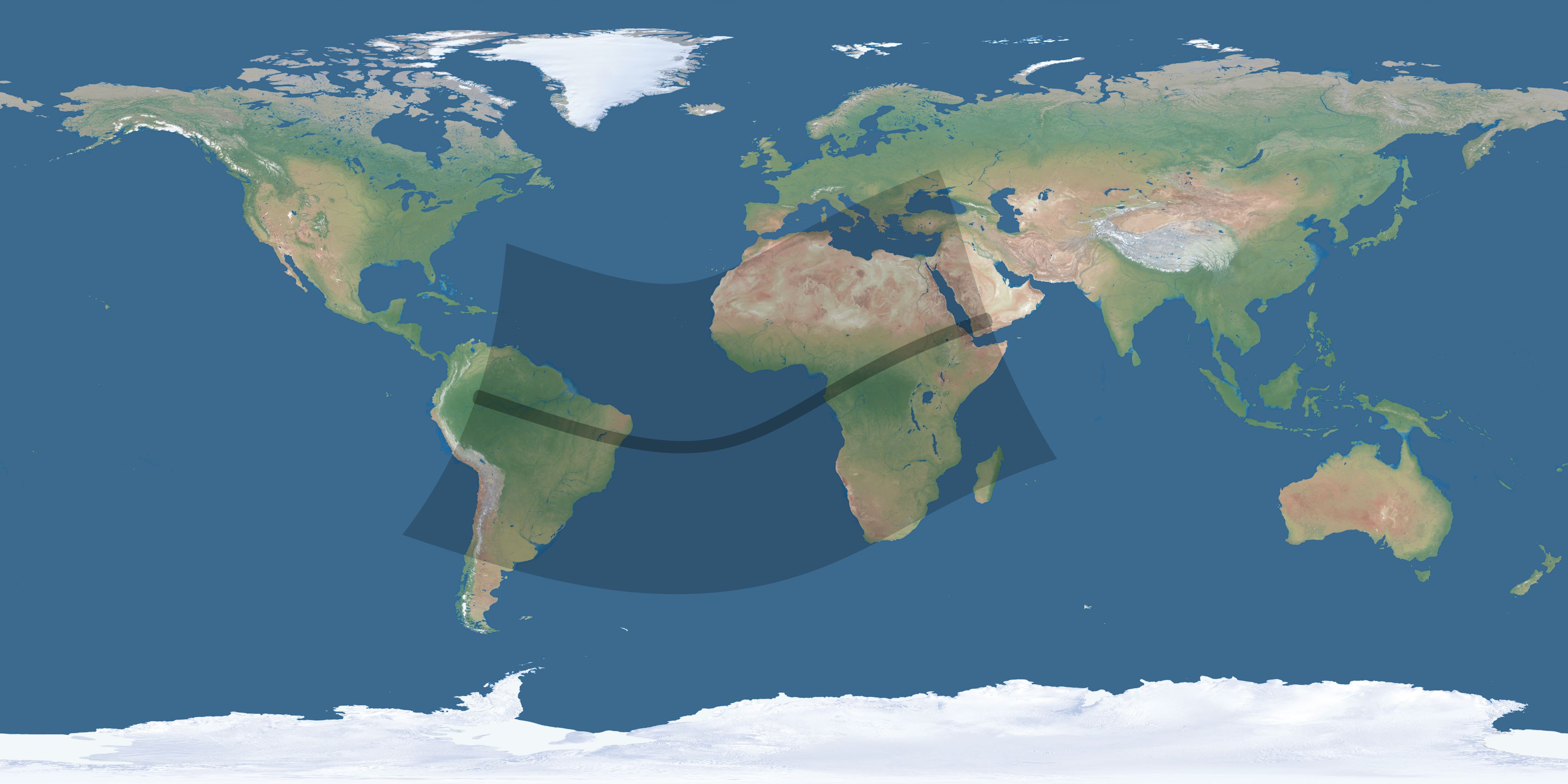 Map of the umbra and penumbra path of the solar eclipse of 01/20/1311