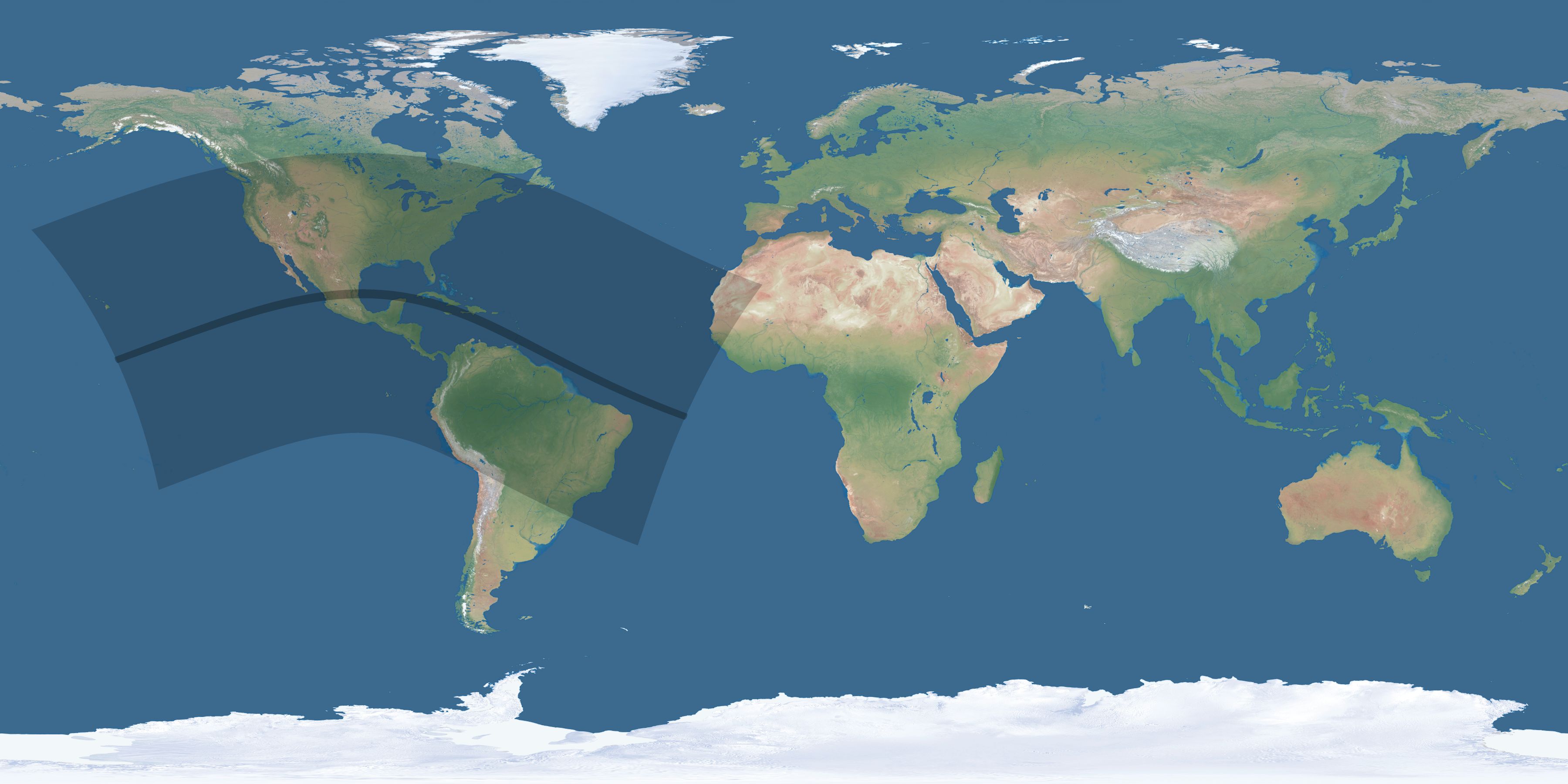 Map of the umbra and penumbra path of the solar eclipse of 07/16/1311