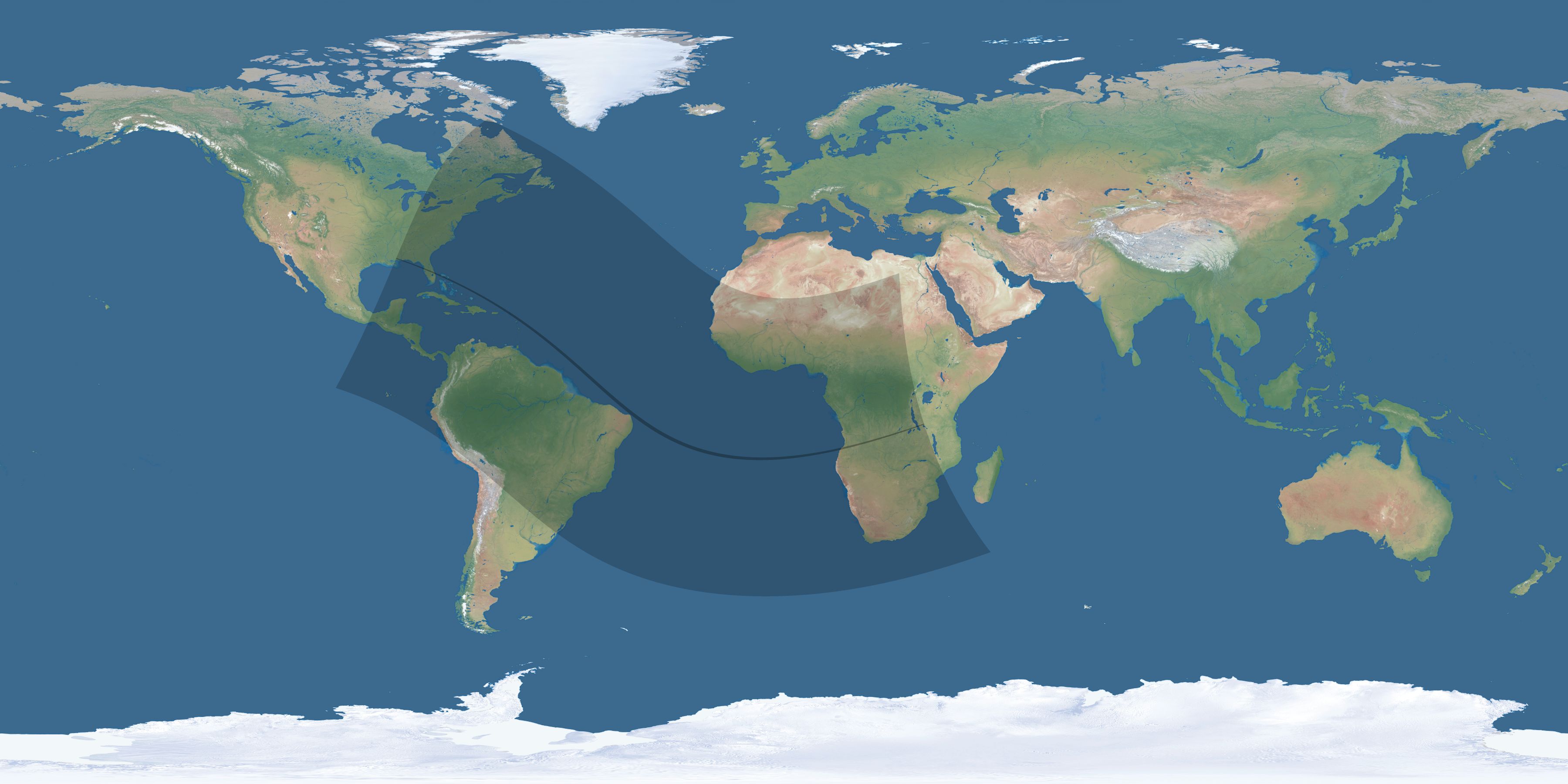 Map of the umbra and penumbra path of the solar eclipse of 11/08/1314