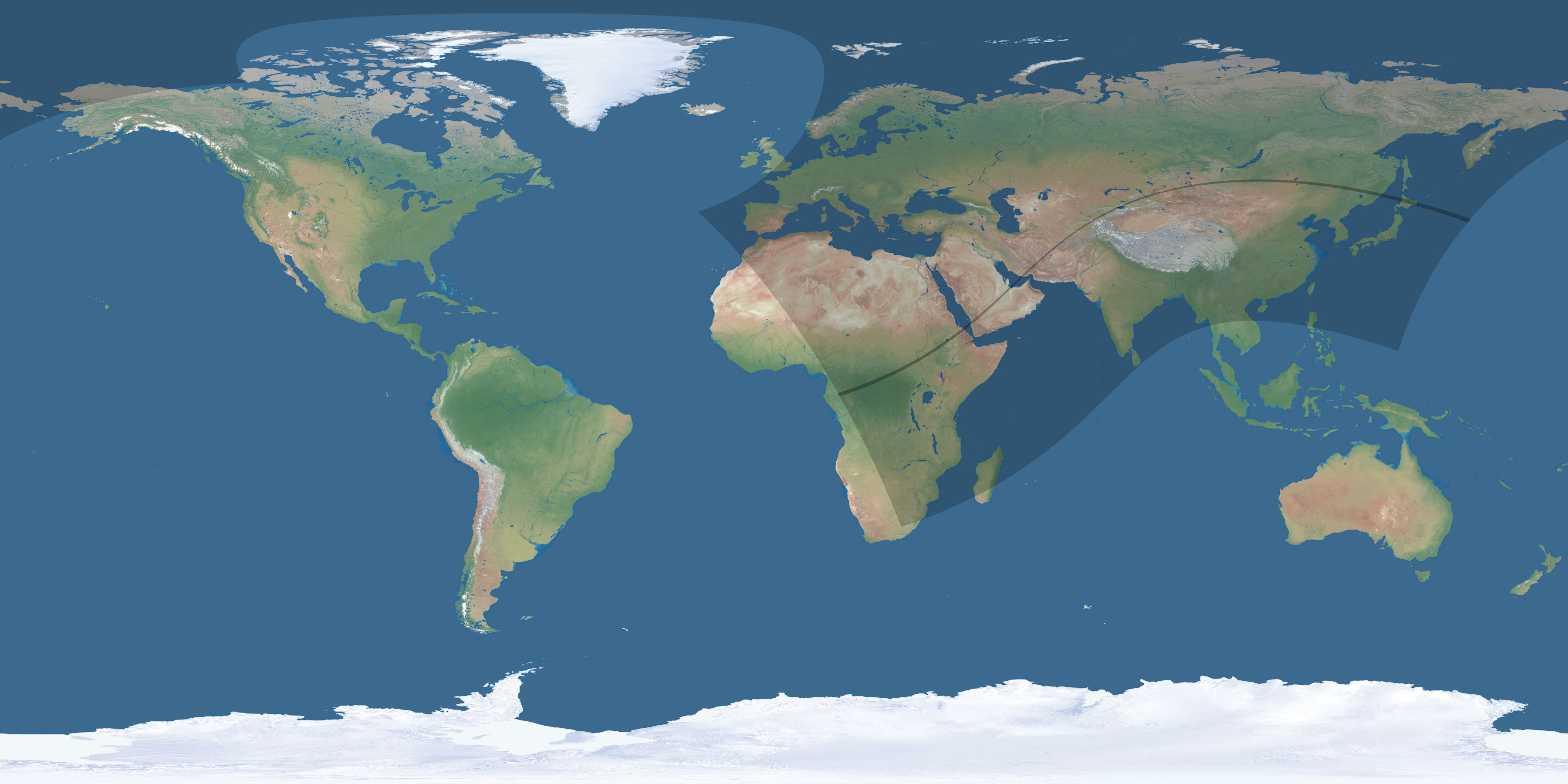 Map of the umbra and penumbra path of the solar eclipse of 05/04/1315