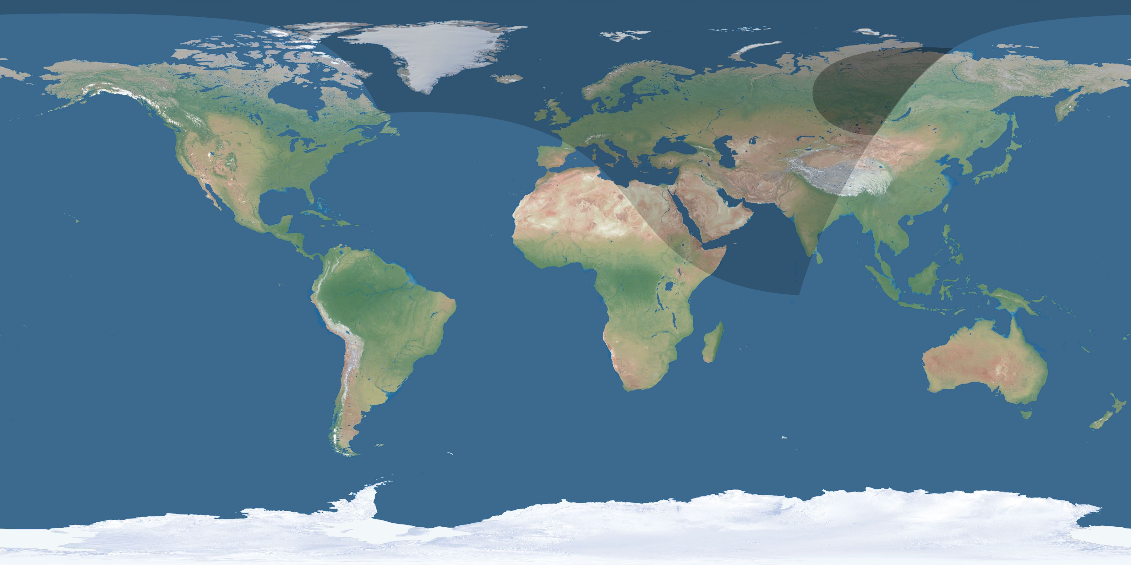Map of the umbra and penumbra path of the solar eclipse of 09/06/1317