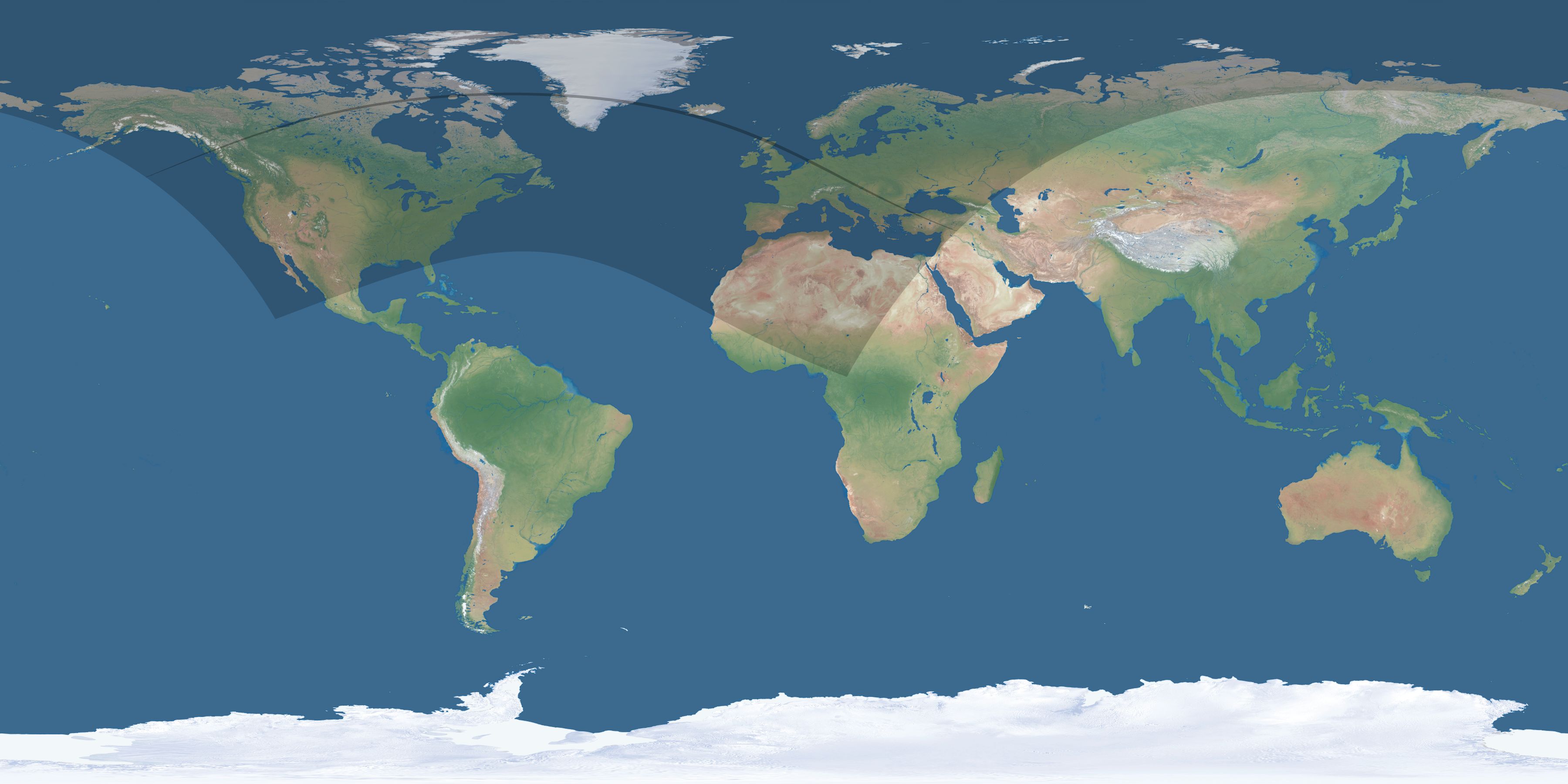 Map of the umbra and penumbra path of the solar eclipse of 07/16/1330
