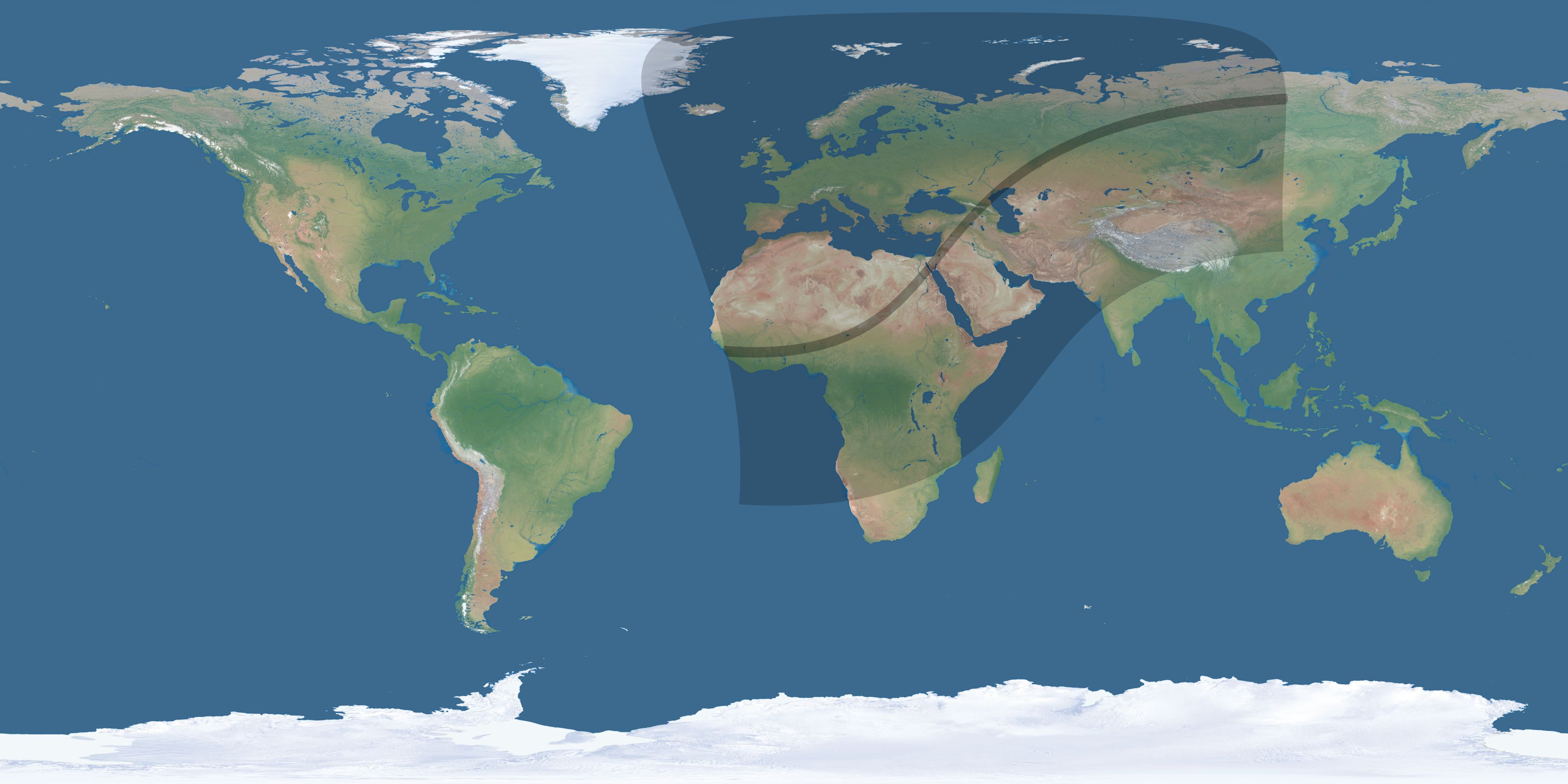 Map of the umbra and penumbra path of the solar eclipse of 03/03/1337