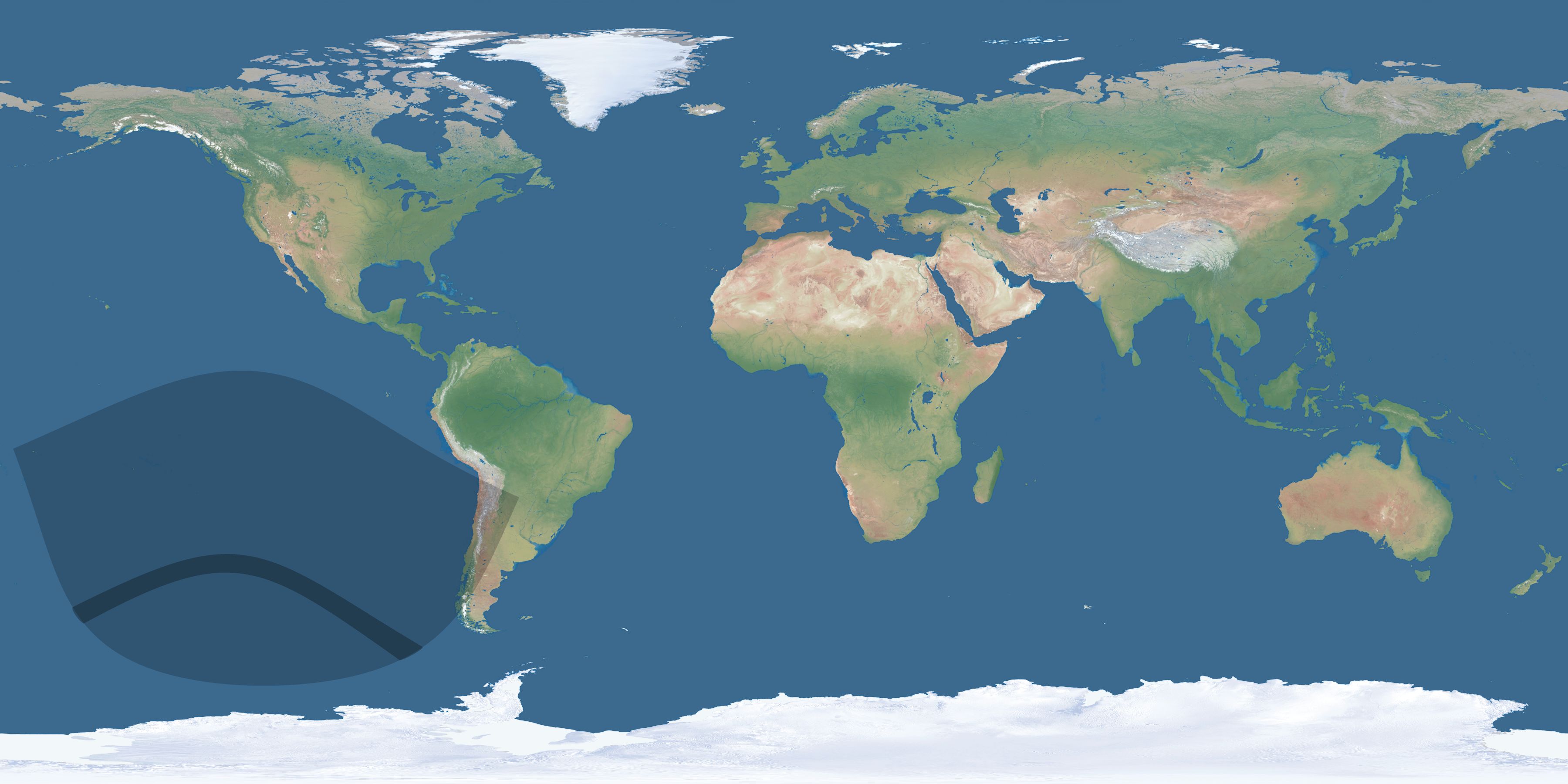 Map of the umbra and penumbra path of the solar eclipse of 06/14/1341