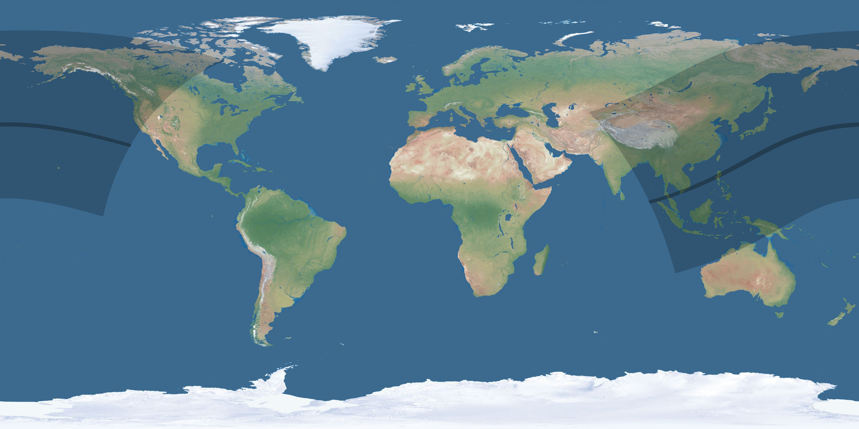 Map of the umbra and penumbra path of the solar eclipse of 04/25/1343