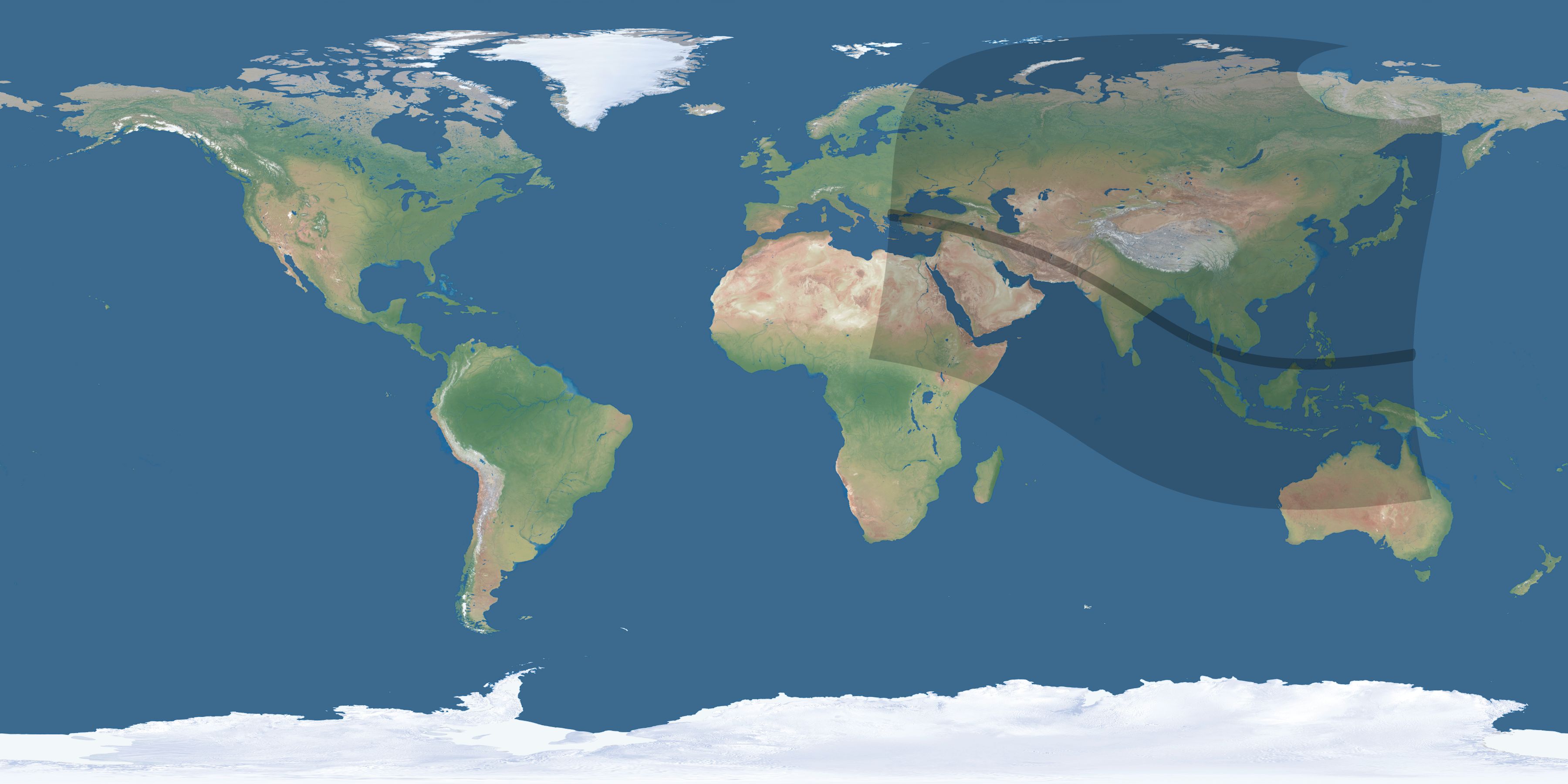 Map of the umbra and penumbra path of the solar eclipse of 10/07/1344