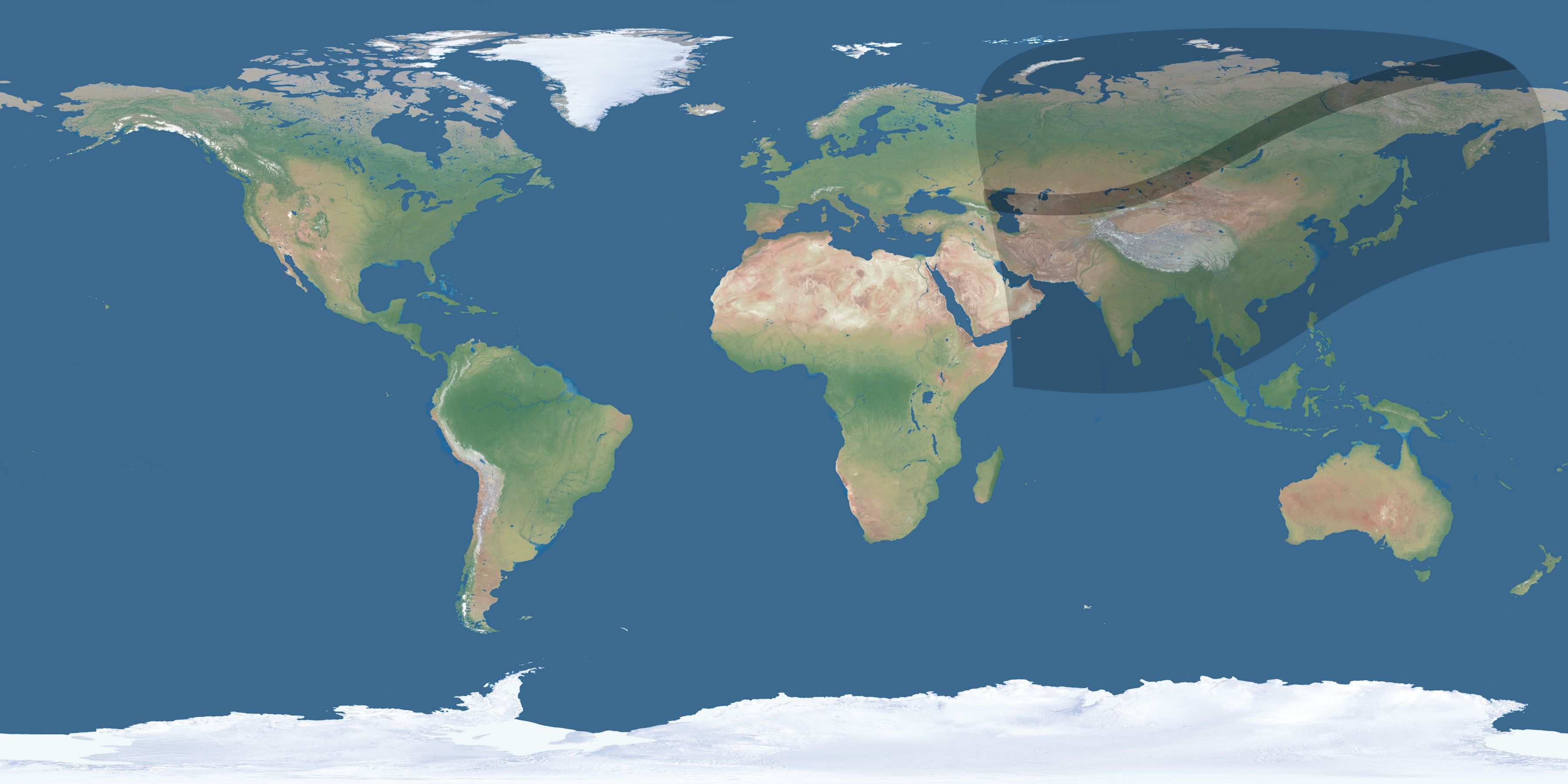 Map of the umbra and penumbra path of the solar eclipse of 02/22/1346
