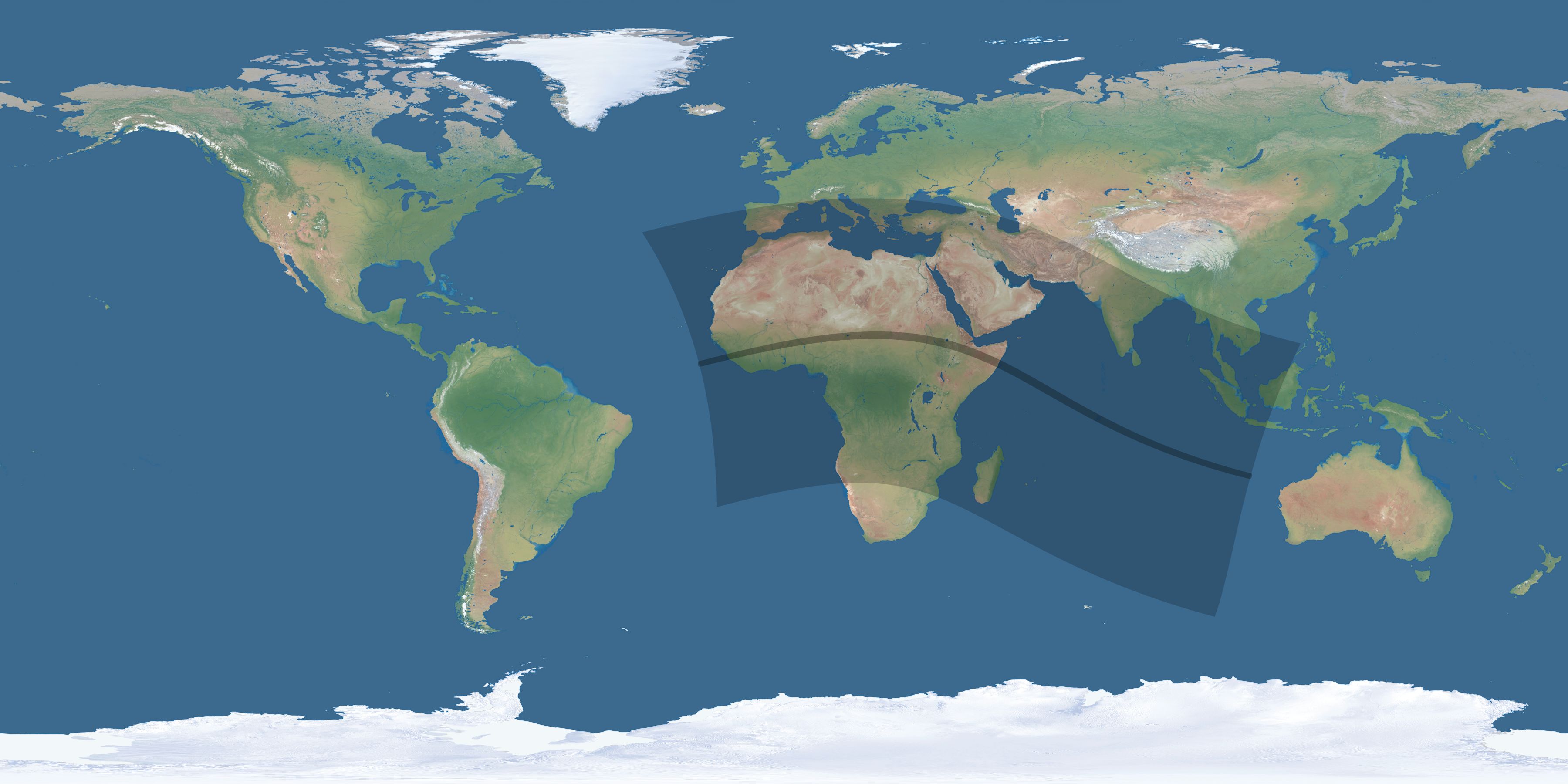 Map of the umbra and penumbra path of the solar eclipse of 08/07/1347