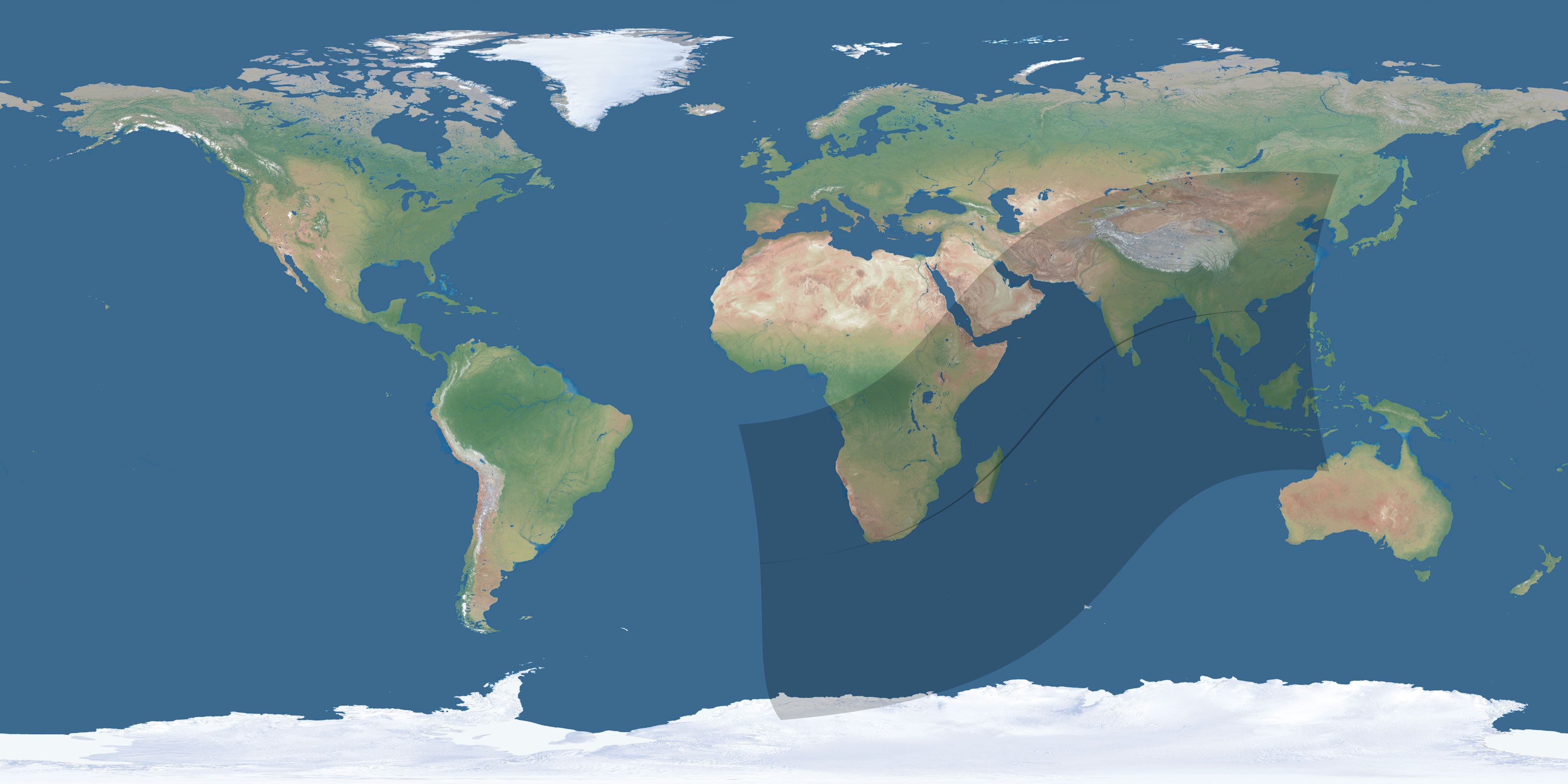 Map of the umbra and penumbra path of the solar eclipse of 03/25/1354