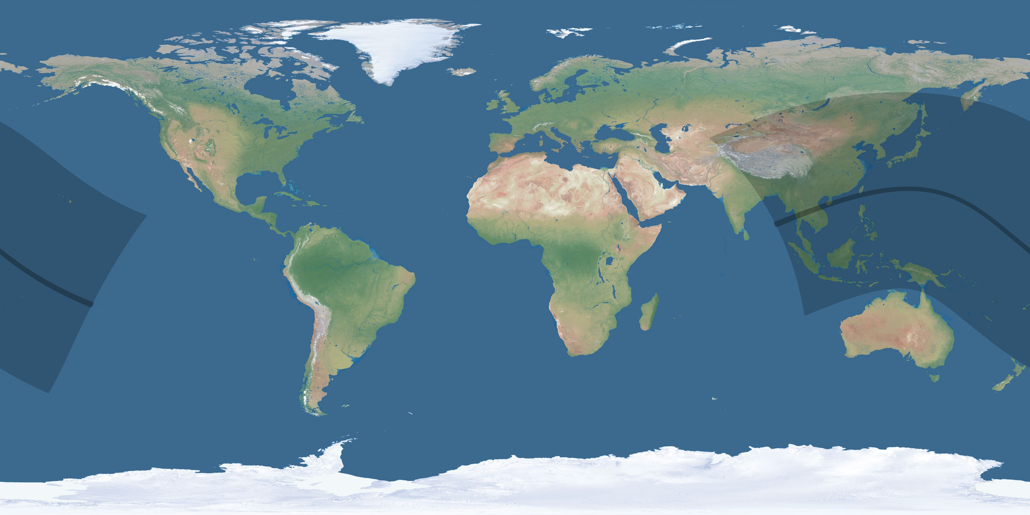 Map of the umbra and penumbra path of the solar eclipse of 07/07/1358