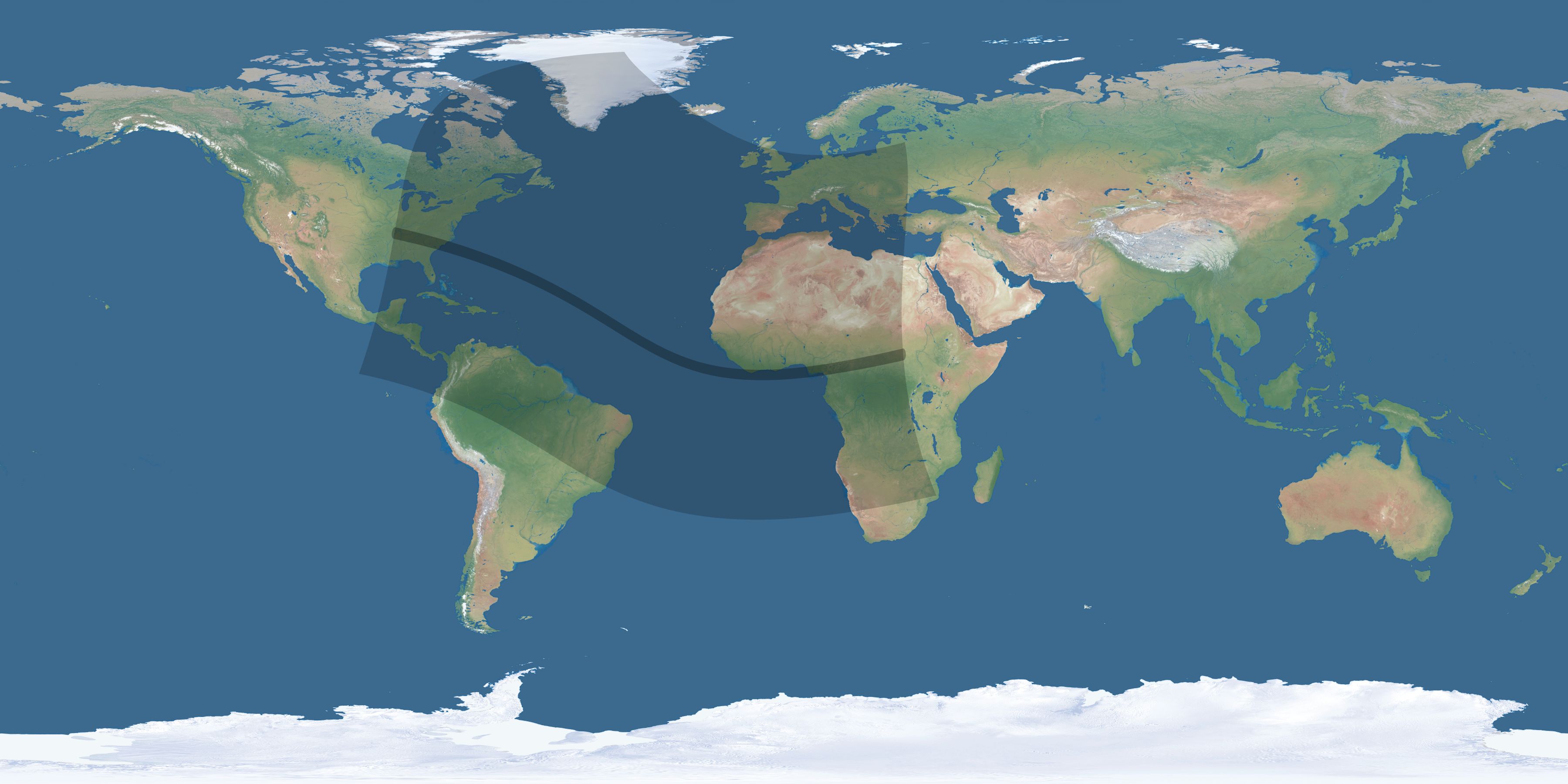 Map of the umbra and penumbra path of the solar eclipse of 10/18/1362