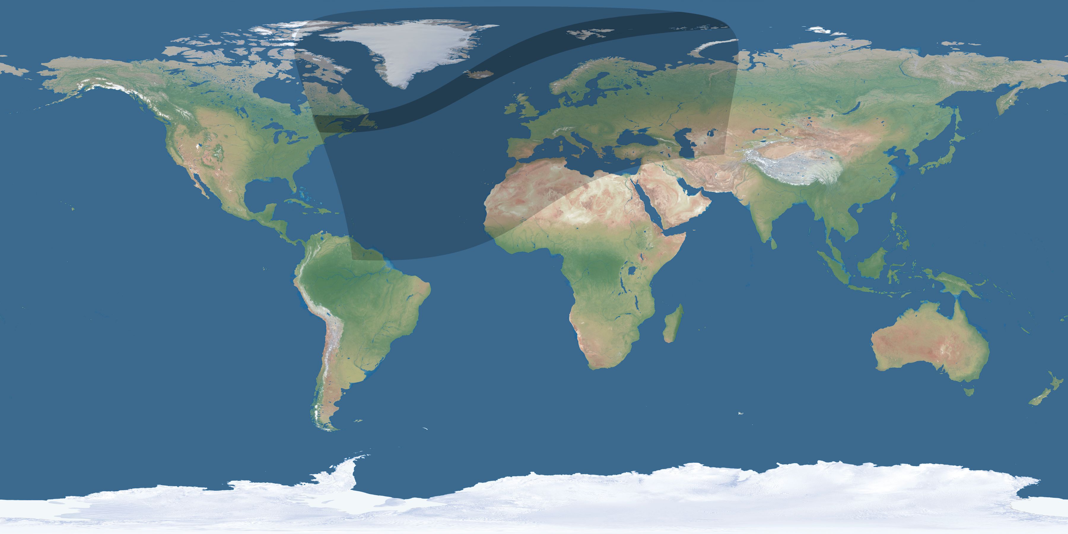 Map of the umbra and penumbra path of the solar eclipse of 03/04/1364