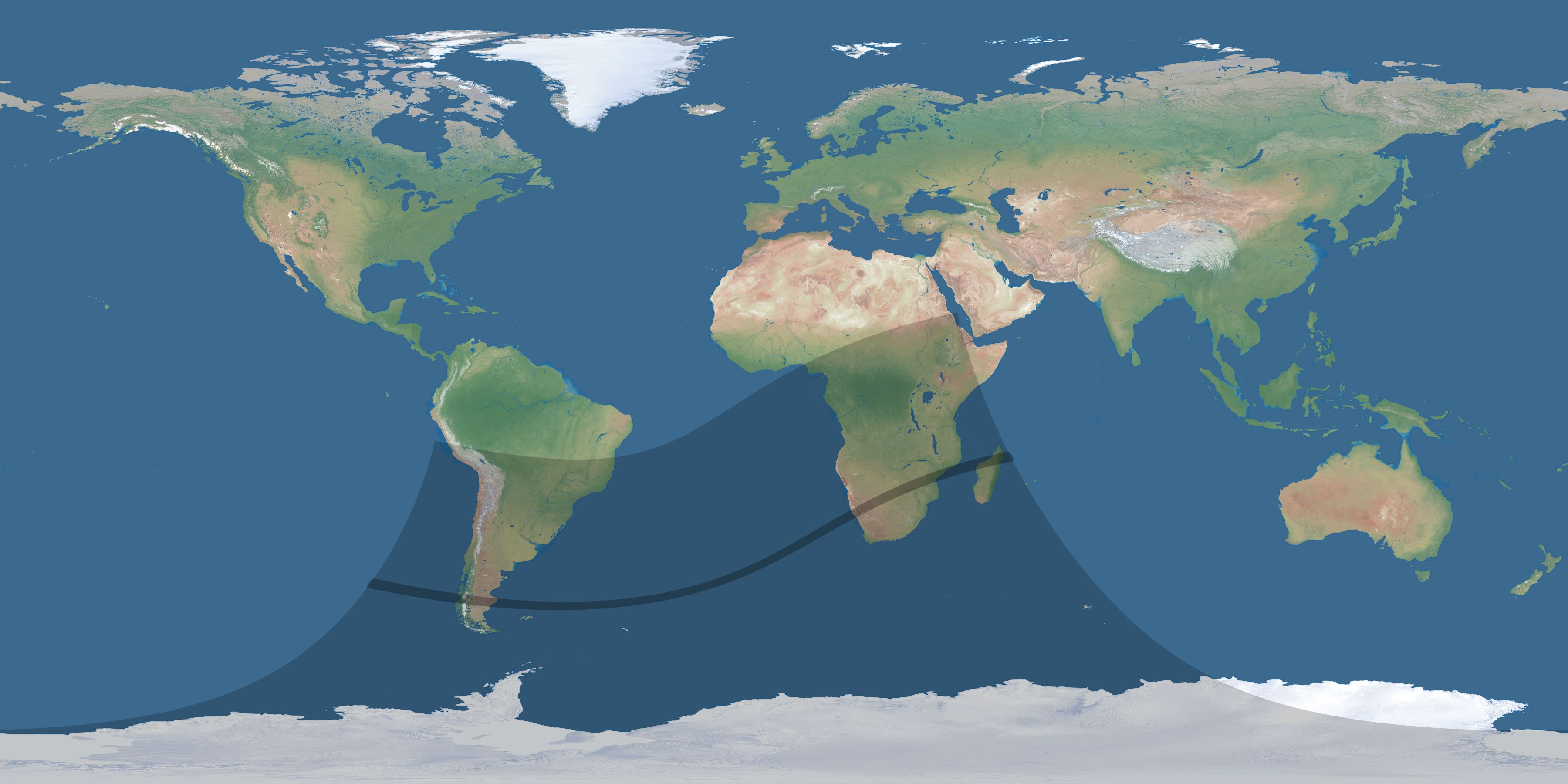Map of the umbra and penumbra path of the solar eclipse of 02/10/1366