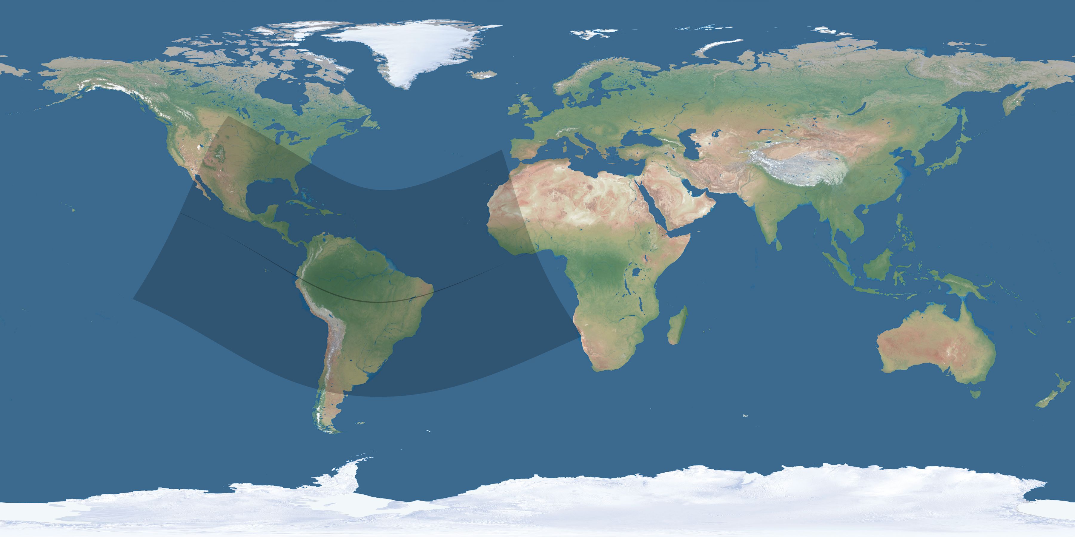 Map of the umbra and penumbra path of the solar eclipse of 12/10/1368