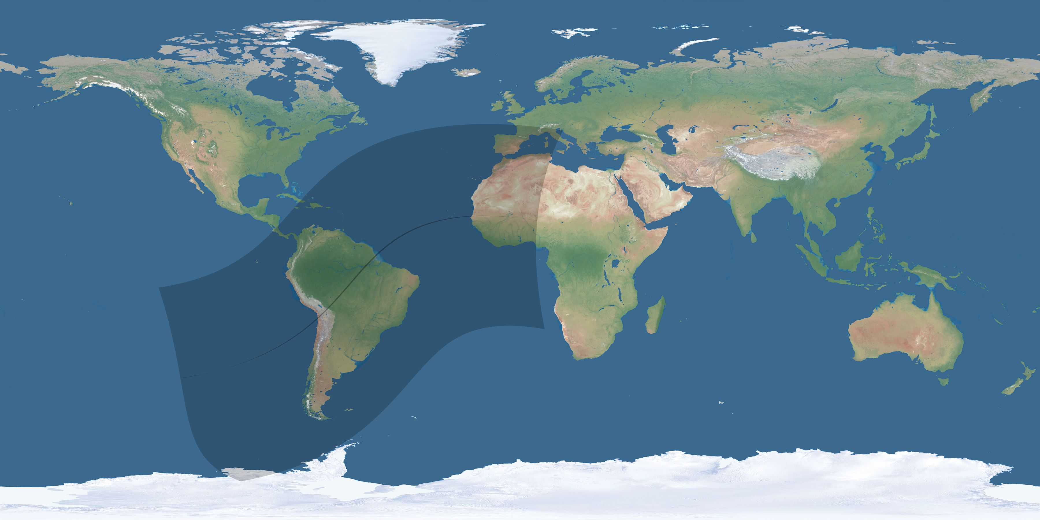Map of the umbra and penumbra path of the solar eclipse of 04/04/1372