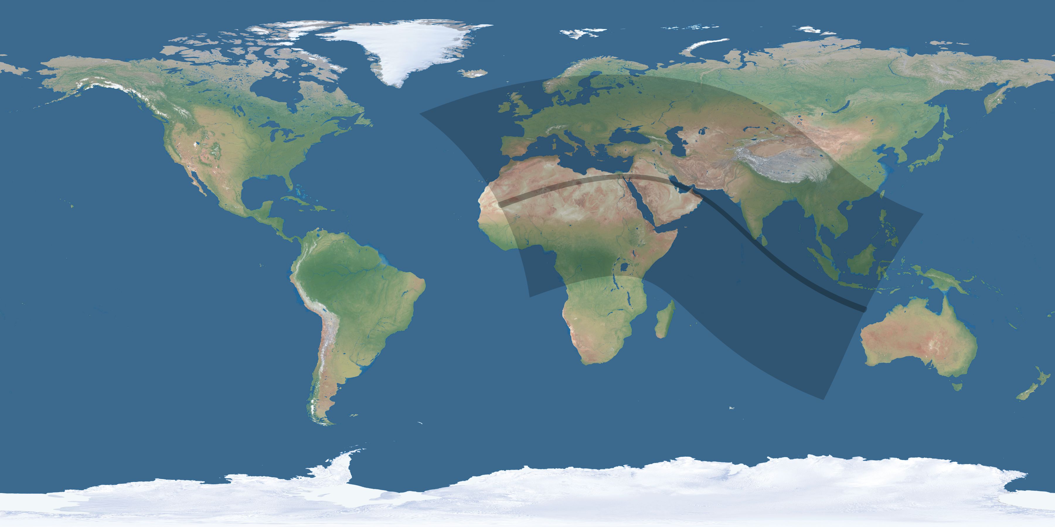 Map of the umbra and penumbra path of the solar eclipse of 07/17/1376