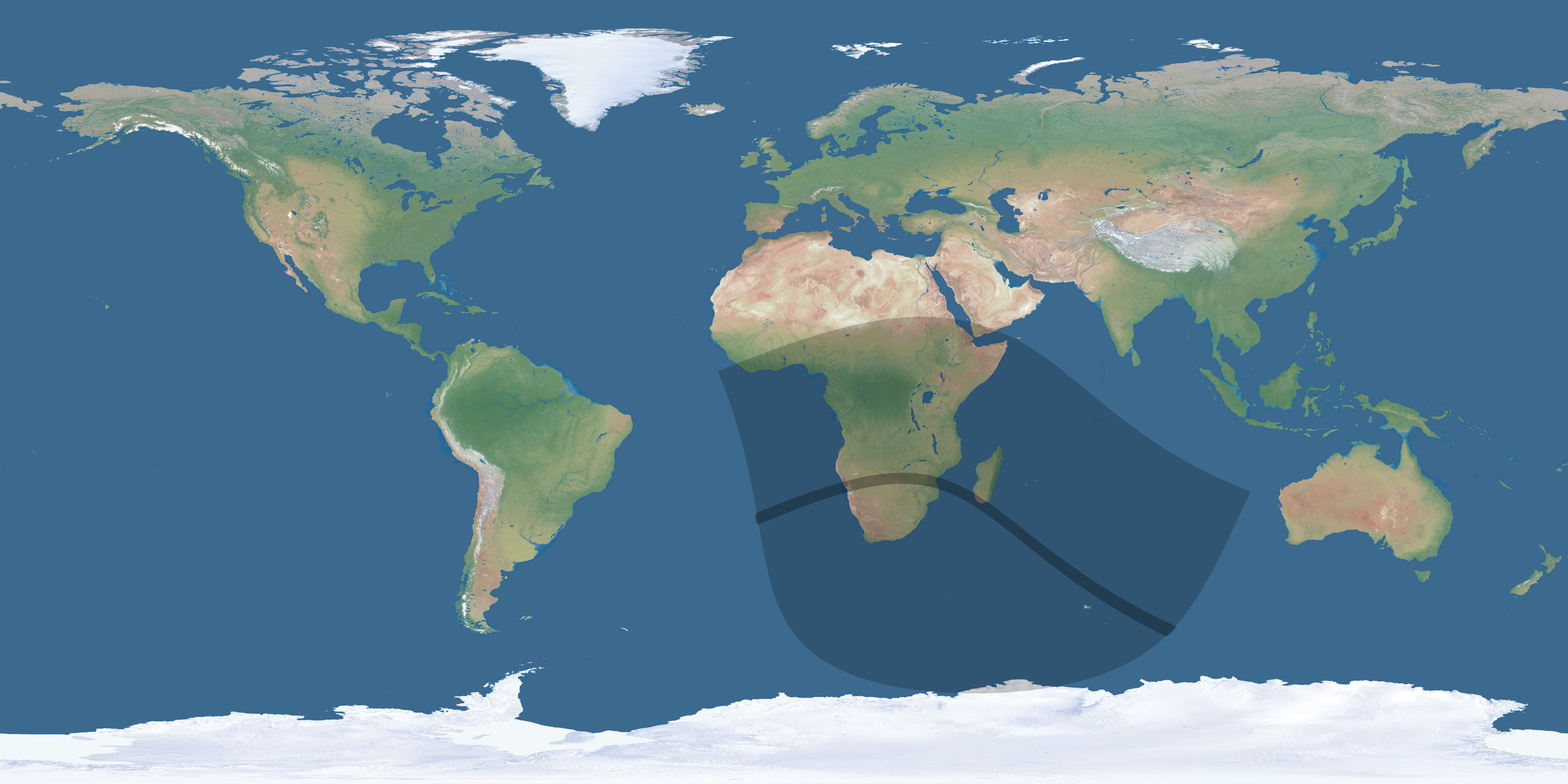 Map of the umbra and penumbra path of the solar eclipse of 07/06/1377