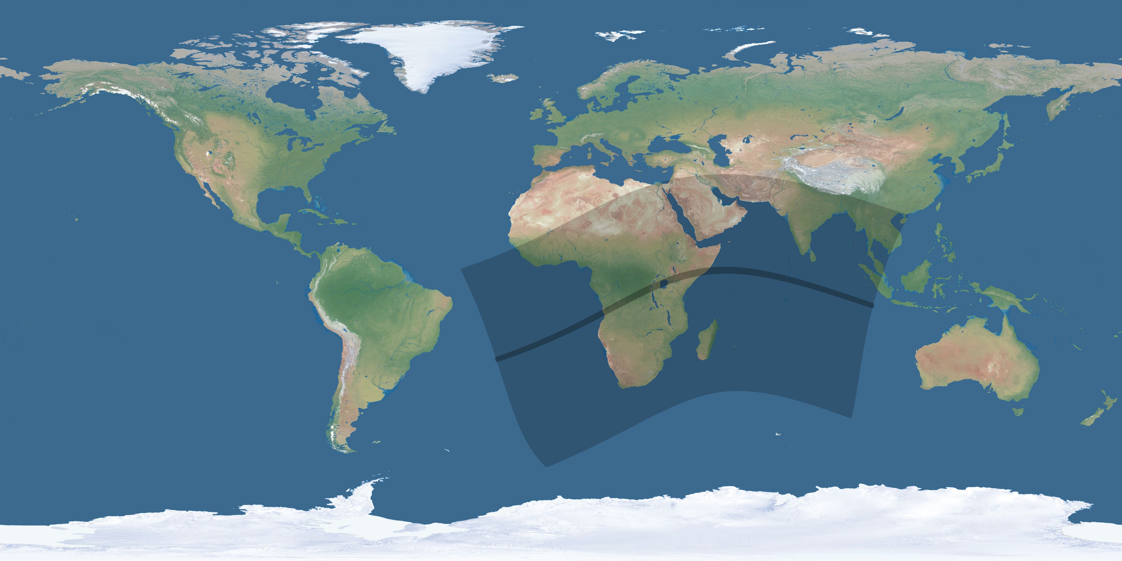 Map of the umbra and penumbra path of the solar eclipse of 05/05/1380