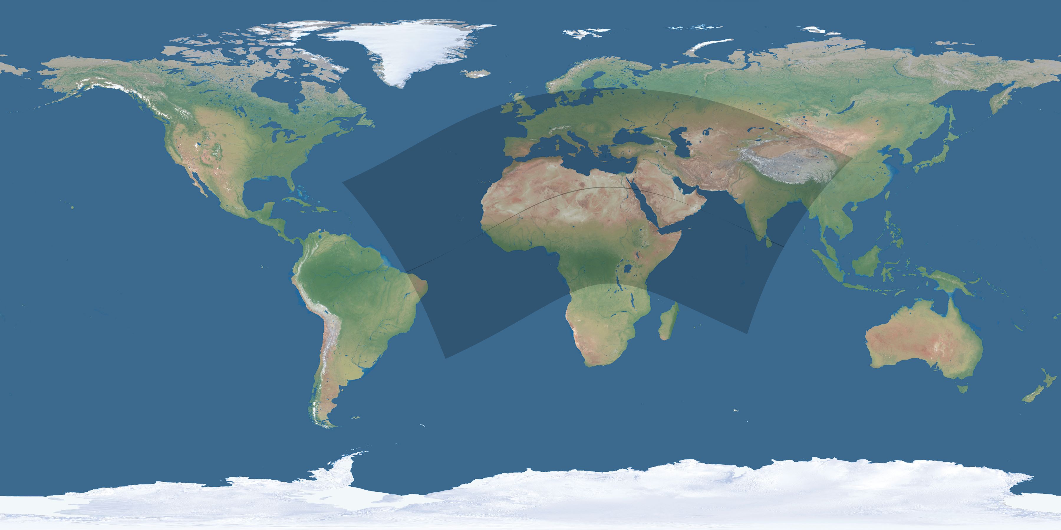 Map of the umbra and penumbra path of the solar eclipse of 06/16/1387