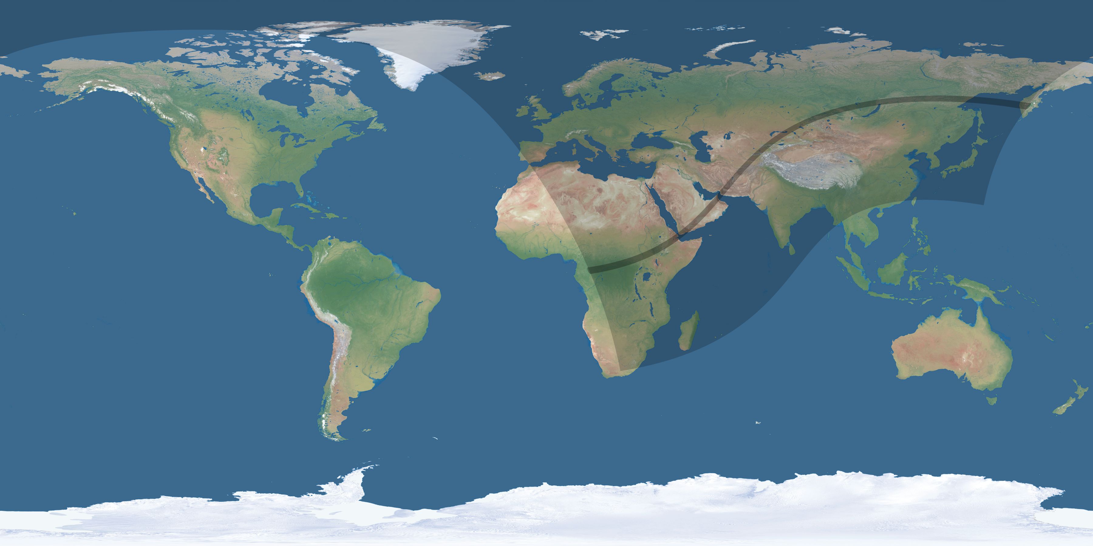 Map of the umbra and penumbra path of the solar eclipse of 04/05/1391