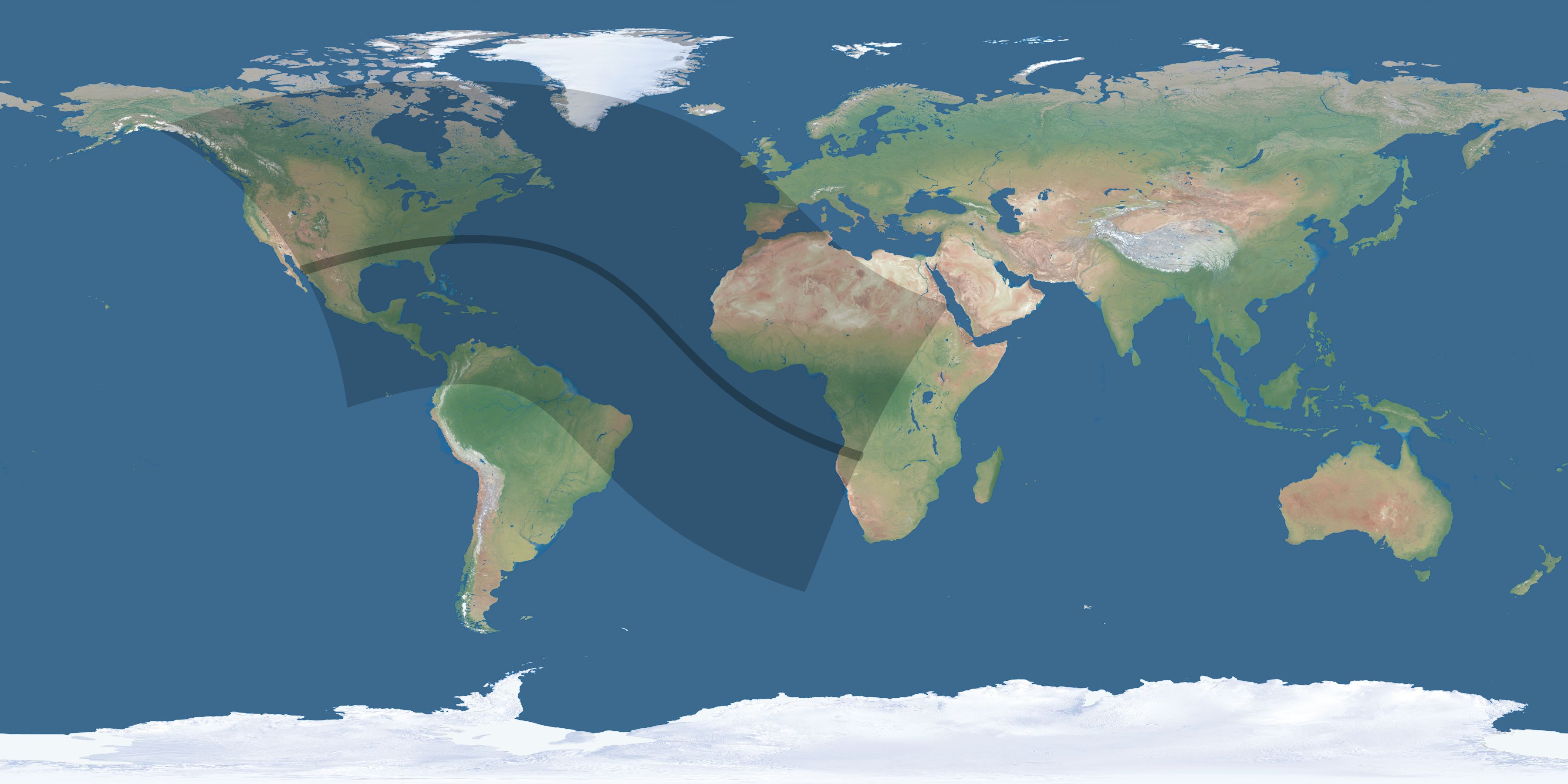 Map of the umbra and penumbra path of the solar eclipse of 07/28/1394