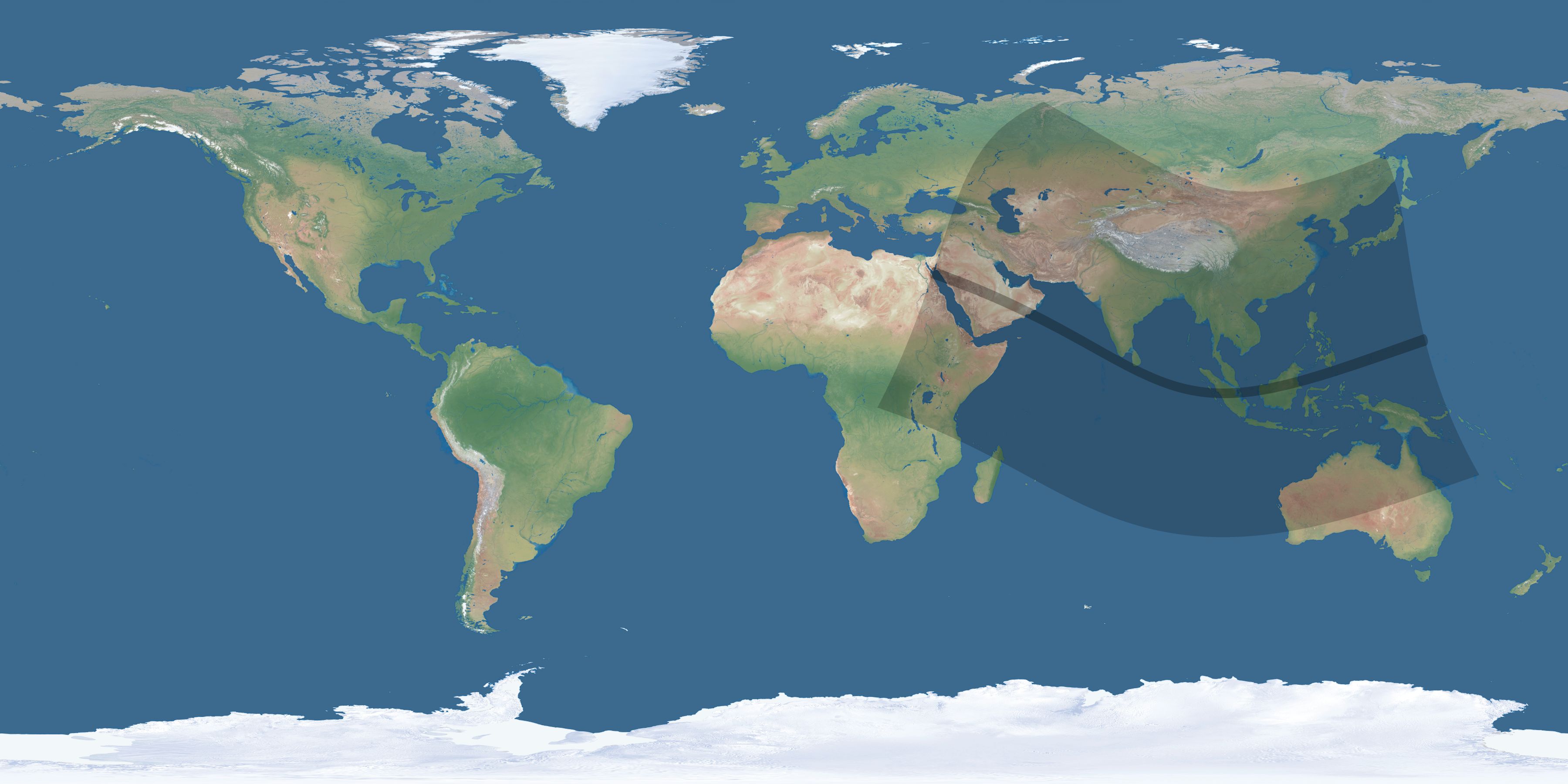 Map of the umbra and penumbra path of the solar eclipse of 11/09/1398