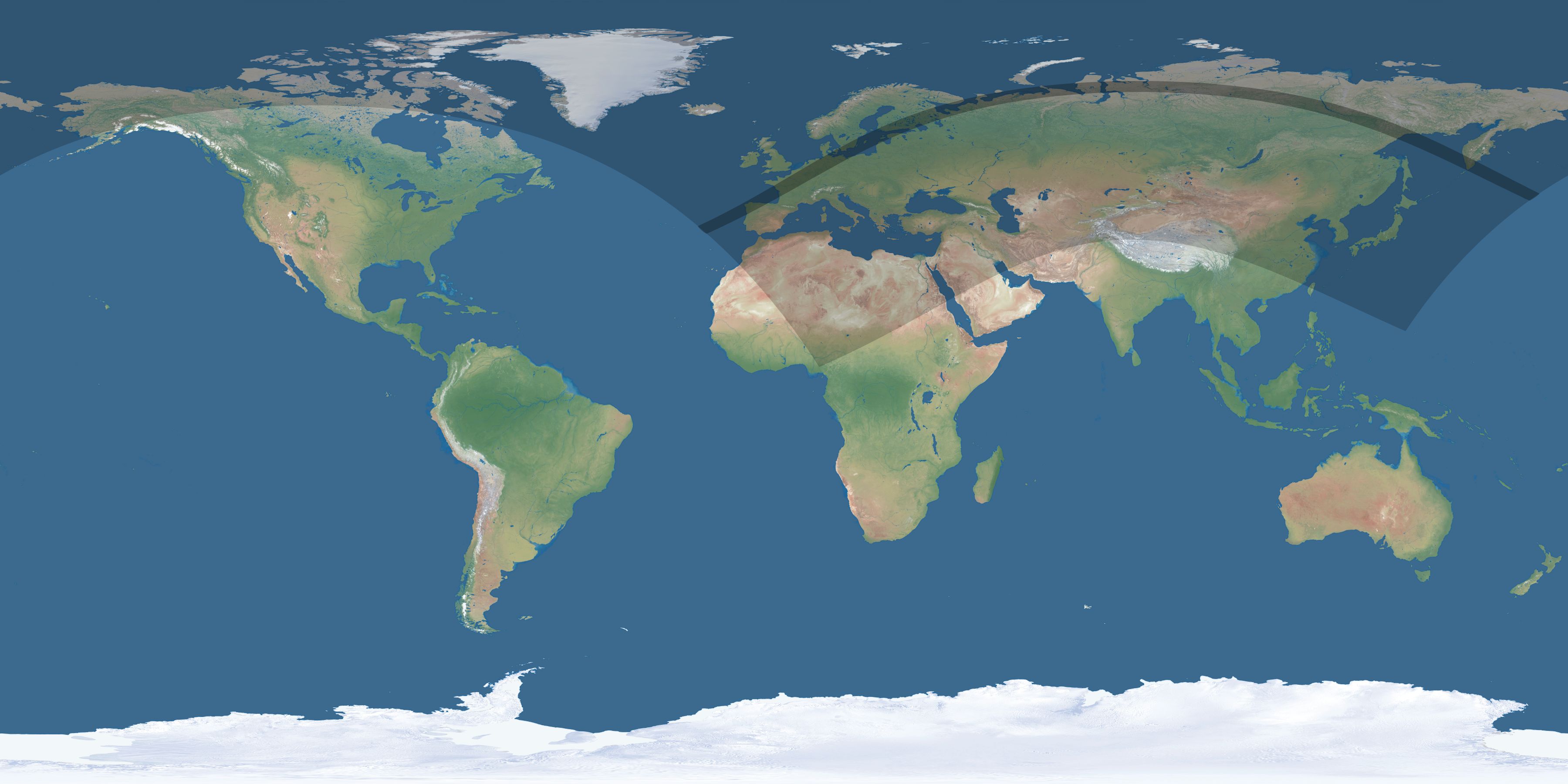 Map of the umbra and penumbra path of the solar eclipse of 06/16/1406