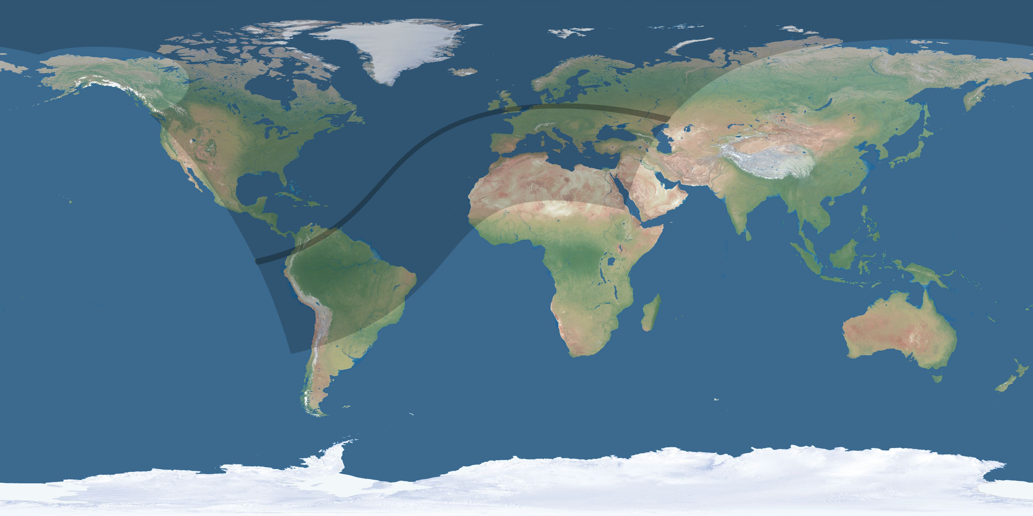 Map of the umbra and penumbra path of the solar eclipse of 04/15/1409