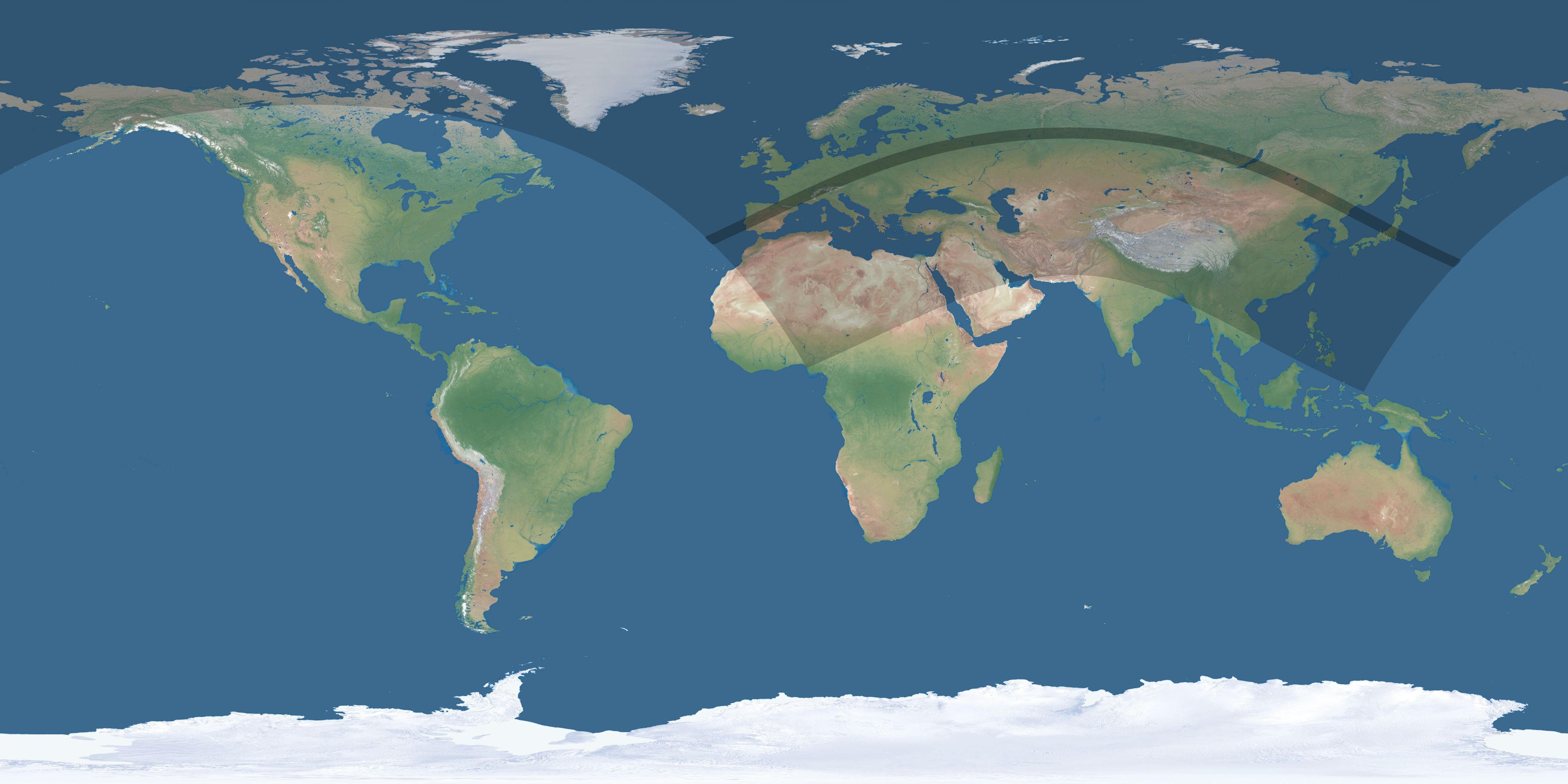 Map of the umbra and penumbra path of the solar eclipse of 06/07/1415