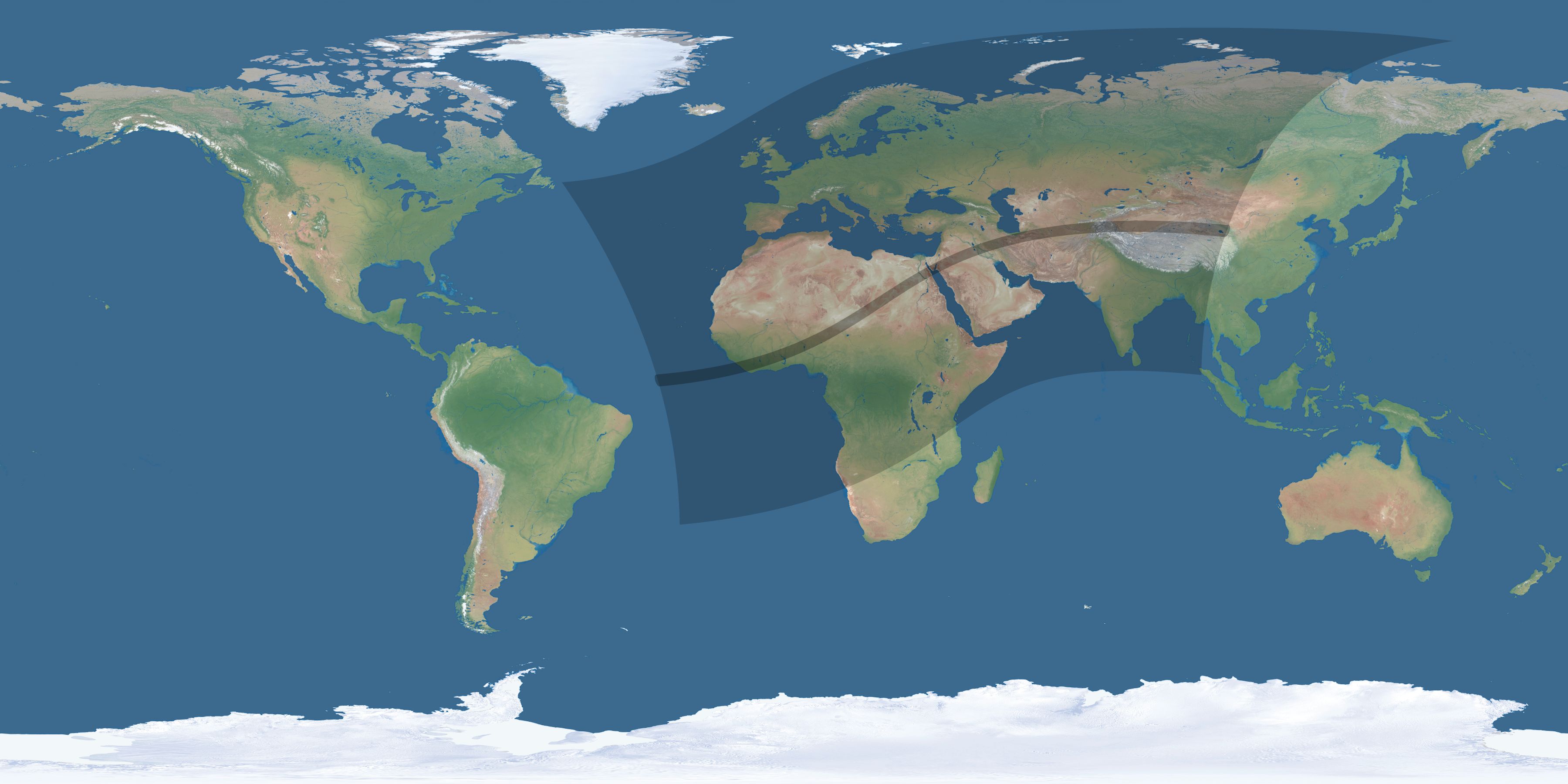 Map of the umbra and penumbra path of the solar eclipse of 03/26/1419