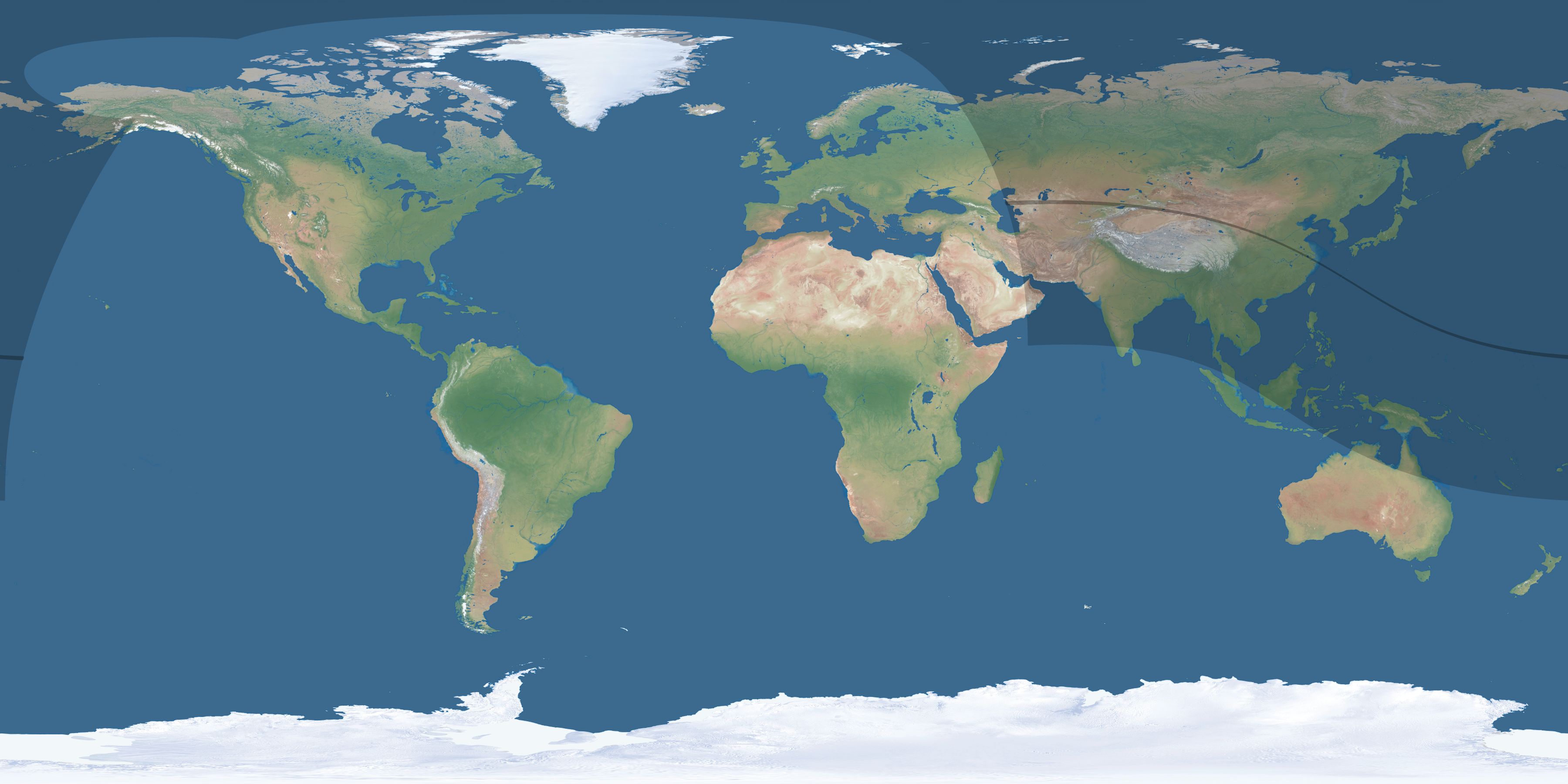 Map of the umbra and penumbra path of the solar eclipse of 09/08/1420