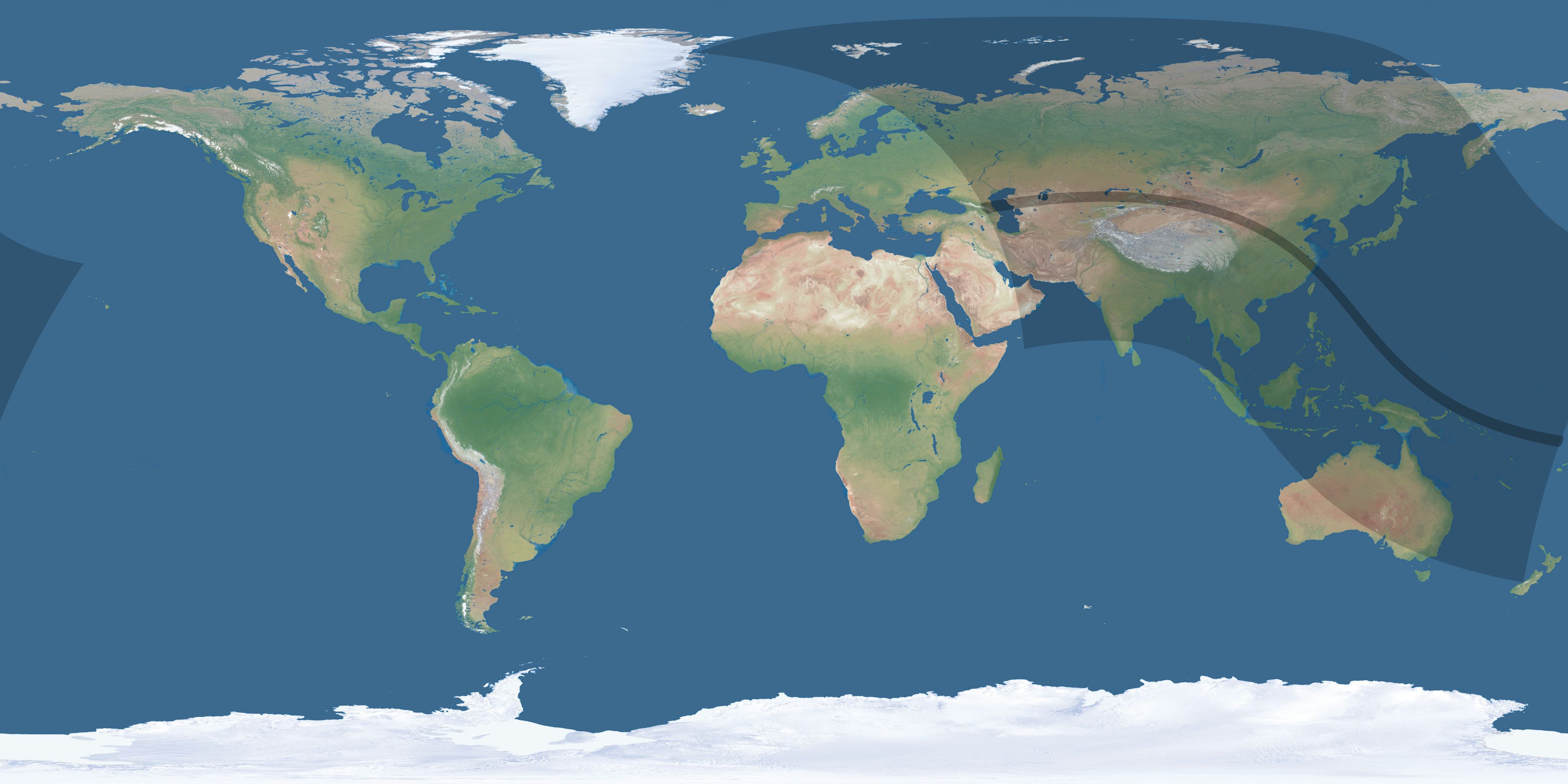 Map of the umbra and penumbra path of the solar eclipse of 08/19/1430