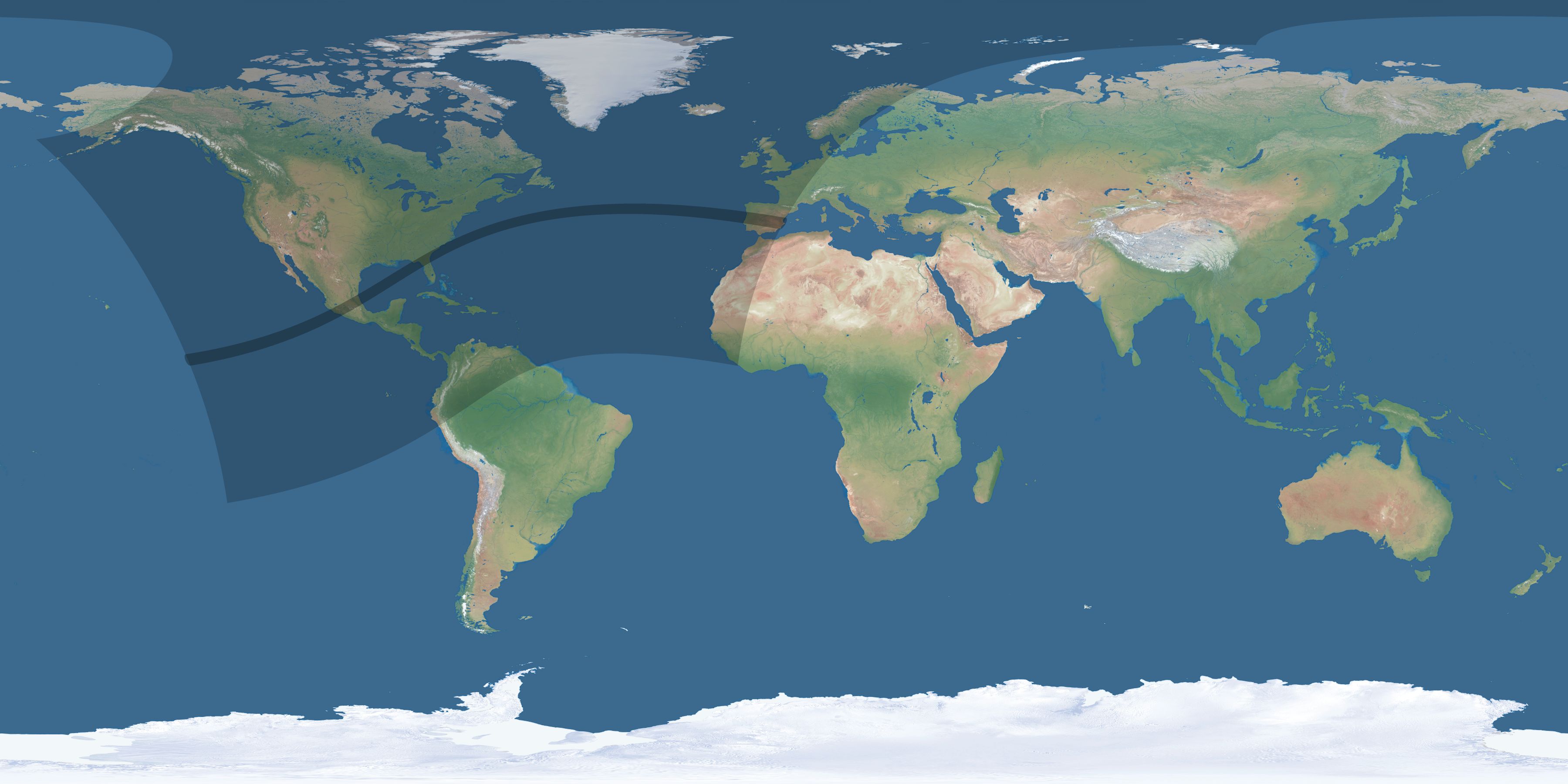 Map of the umbra and penumbra path of the solar eclipse of 04/05/1437