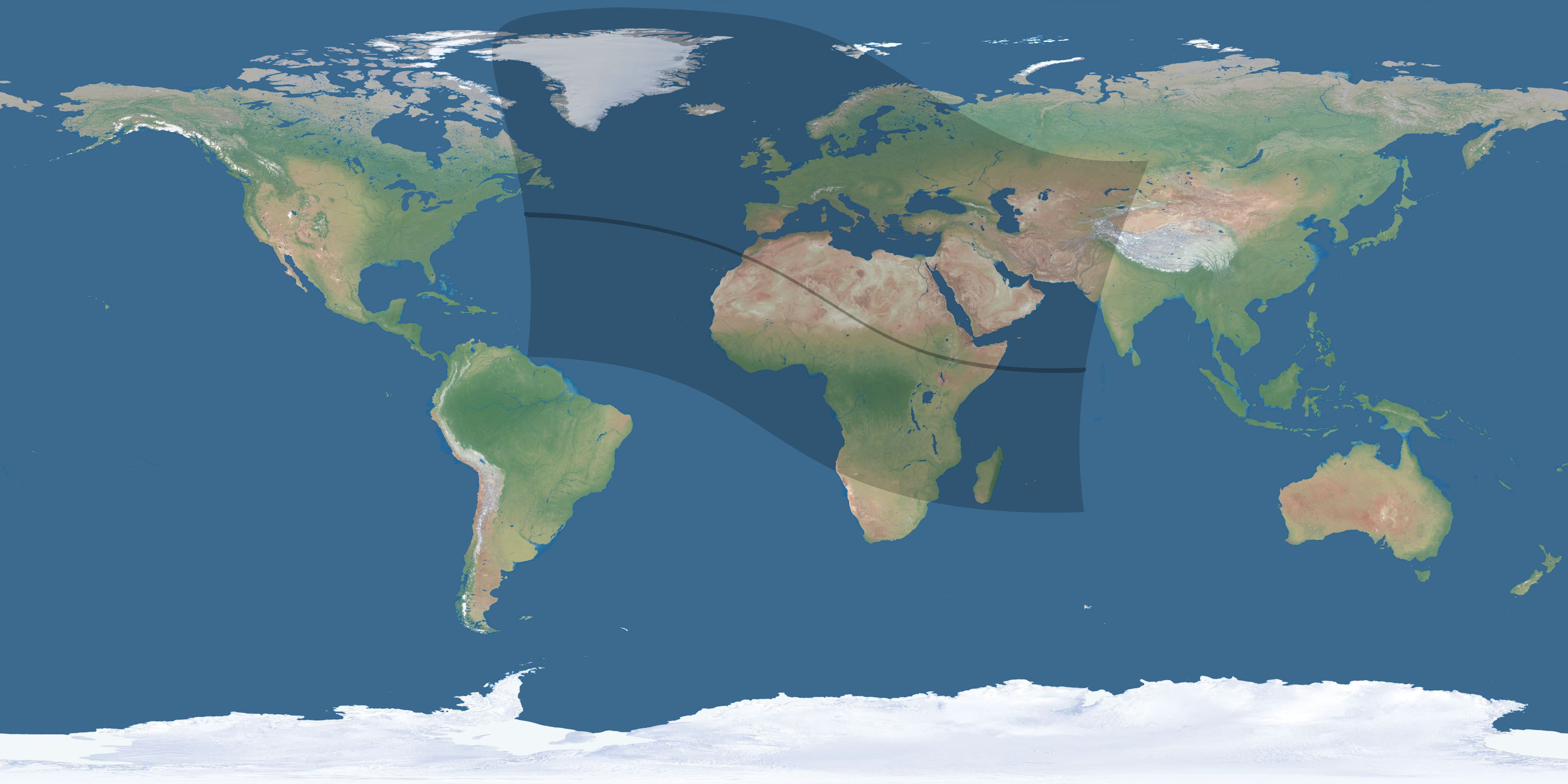 Map of the umbra and penumbra path of the solar eclipse of 09/19/1438