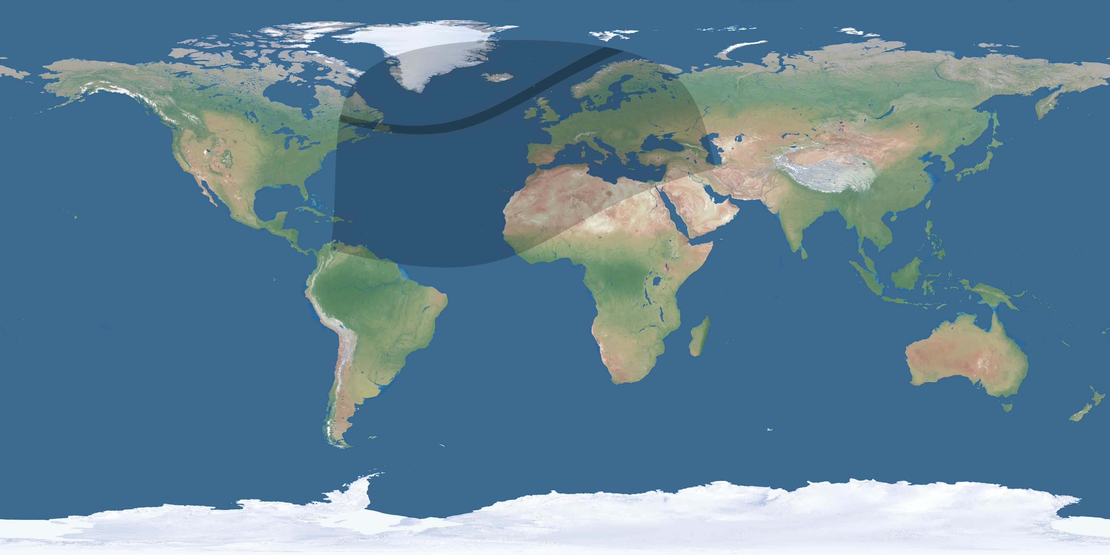 Map of the umbra and penumbra path of the solar eclipse of 02/03/1440