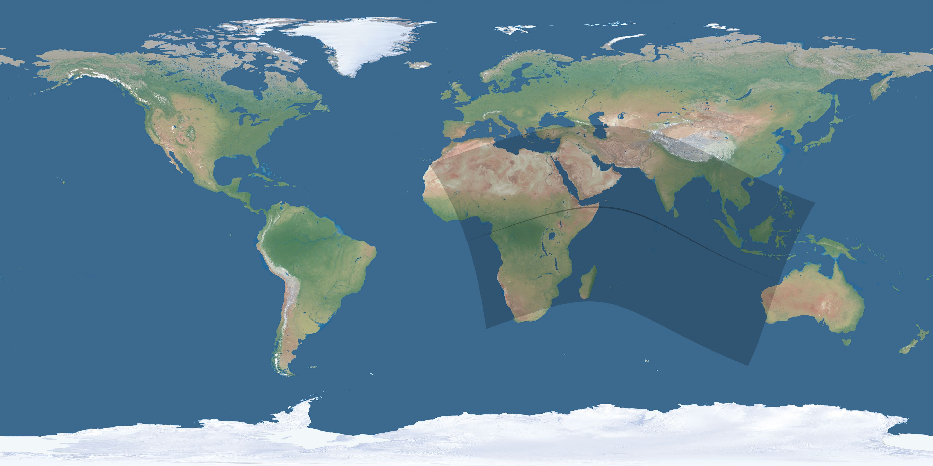 Map of the umbra and penumbra path of the solar eclipse of 07/18/1441
