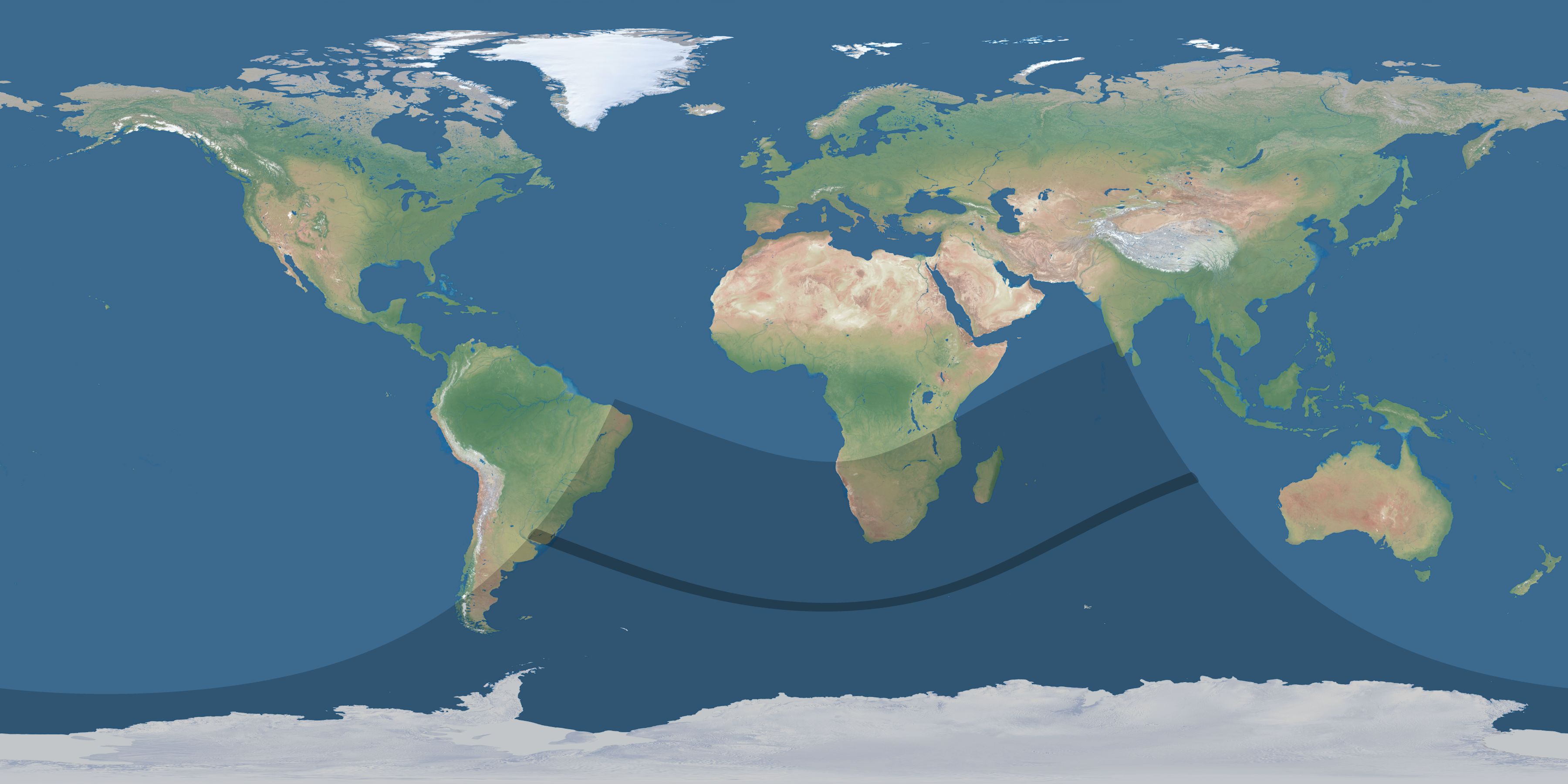 Map of the umbra and penumbra path of the solar eclipse of 01/12/1442