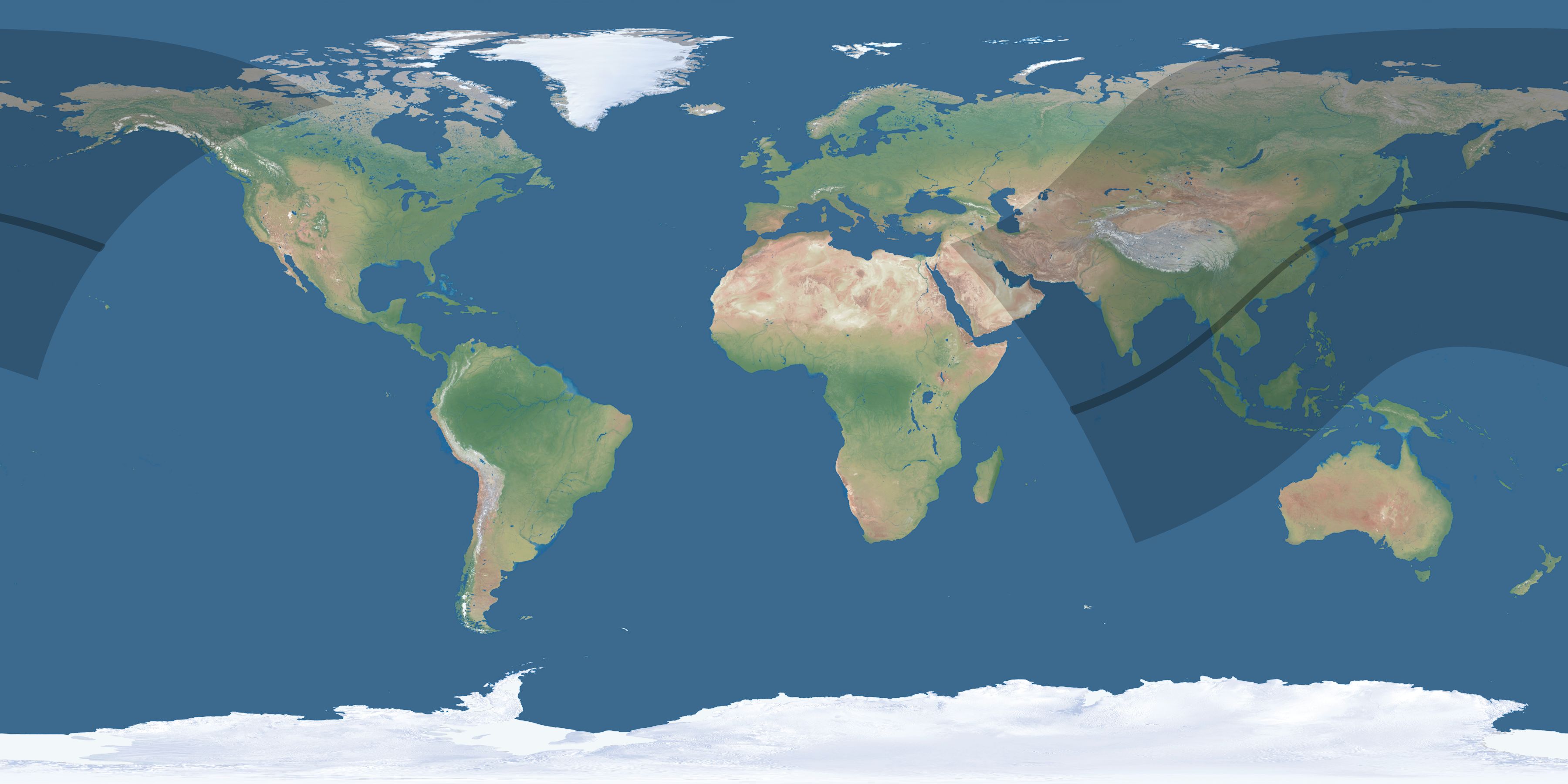 Map of the umbra and penumbra path of the solar eclipse of 05/07/1445