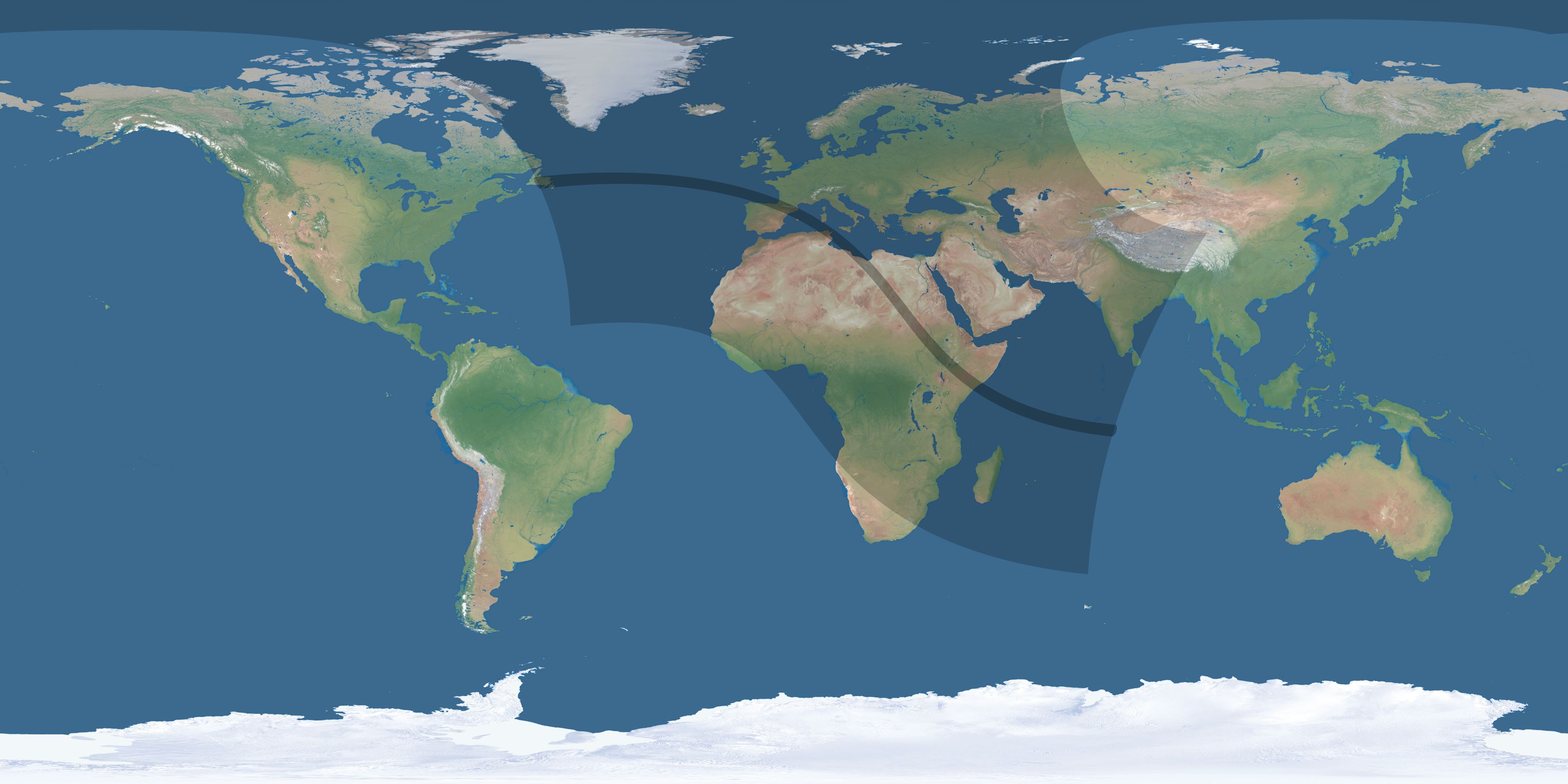 Map of the umbra and penumbra path of the solar eclipse of 08/29/1448